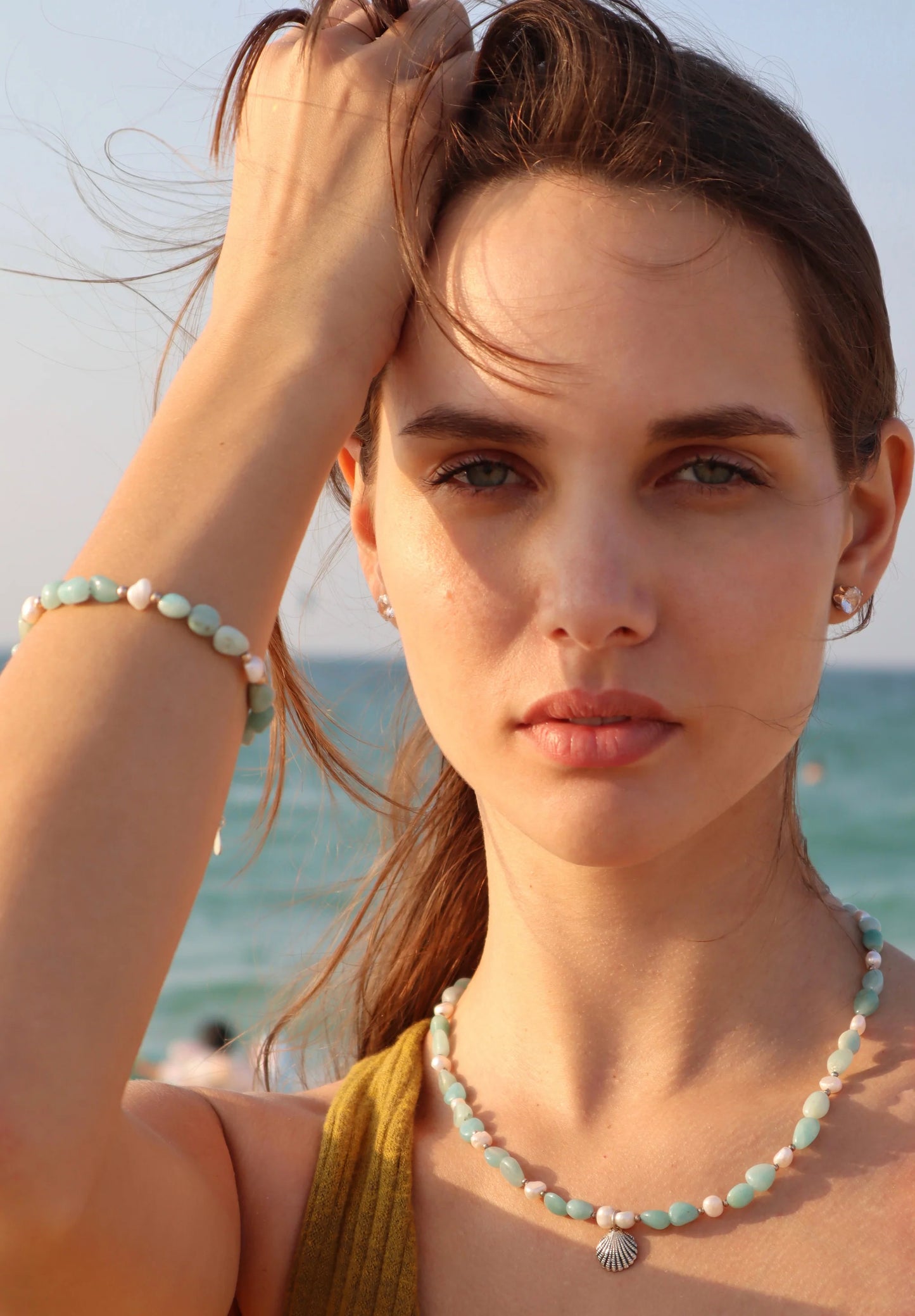 Amazonite Necklace | Freshwater Pearl Shell | Truth & Calm