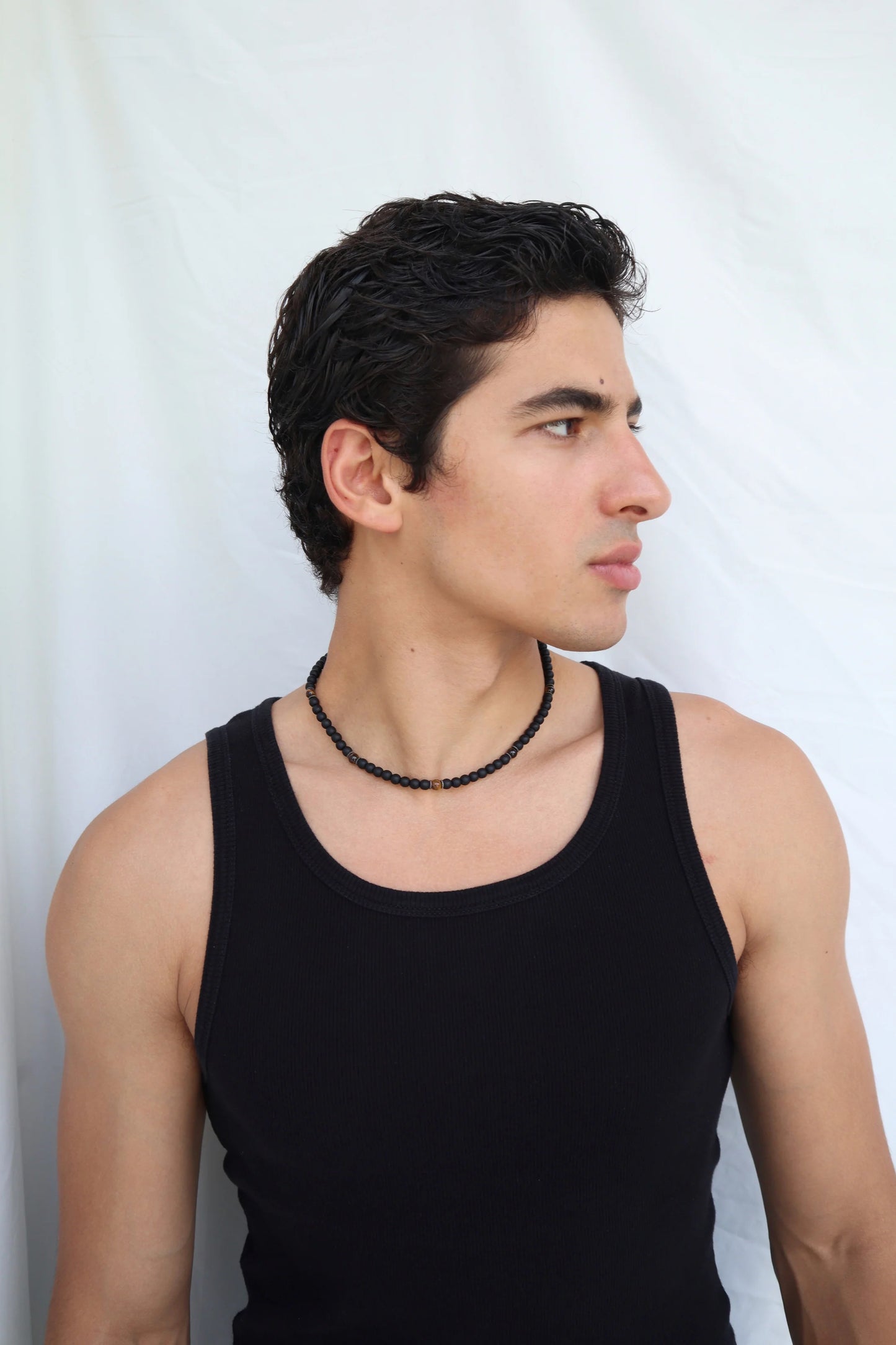 Mens Tiger’s Eye & Onyx beaded Necklace