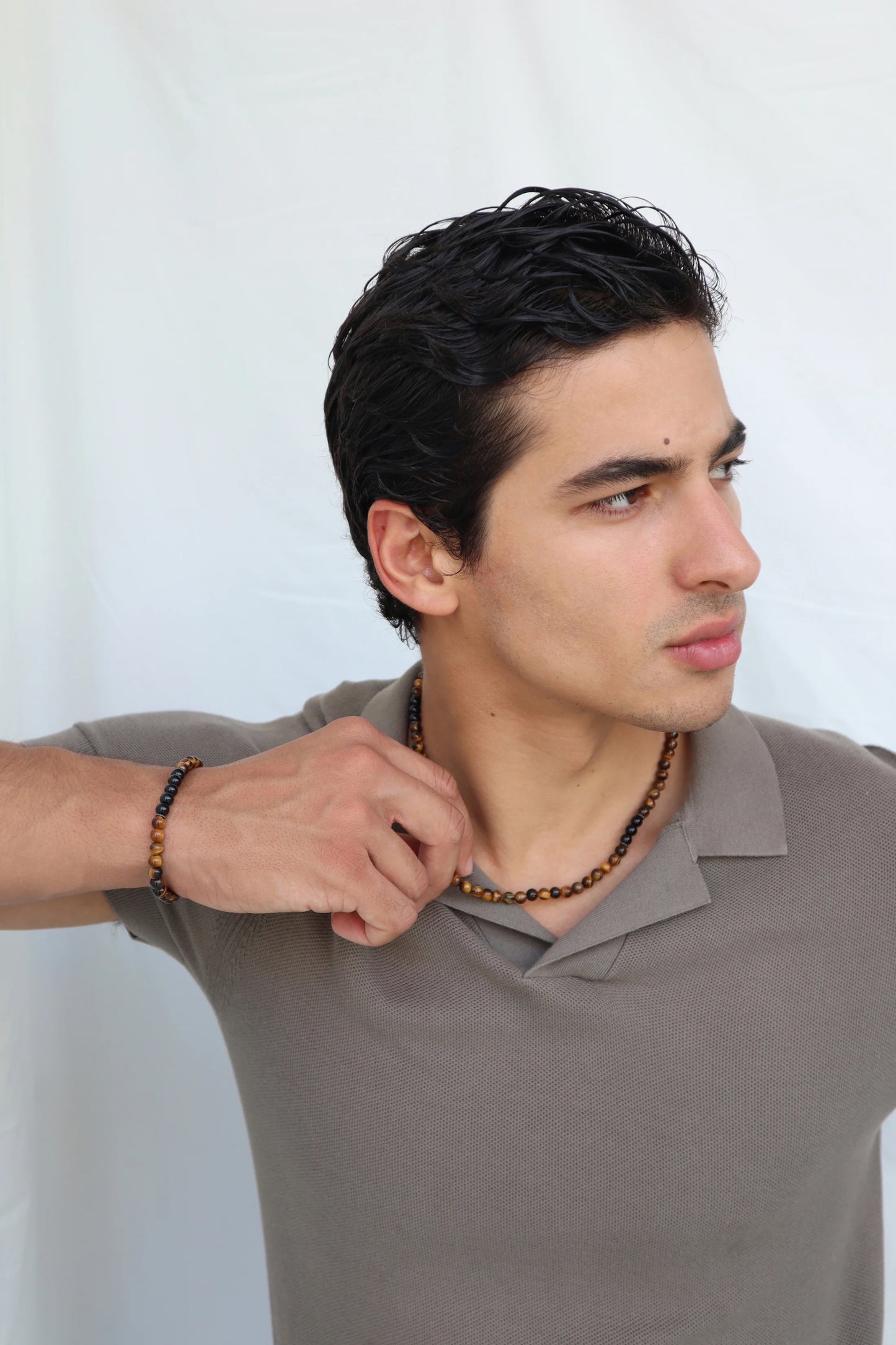 Mens Tiger’s Eye & Onyx beaded Necklace | Confidence & Protection