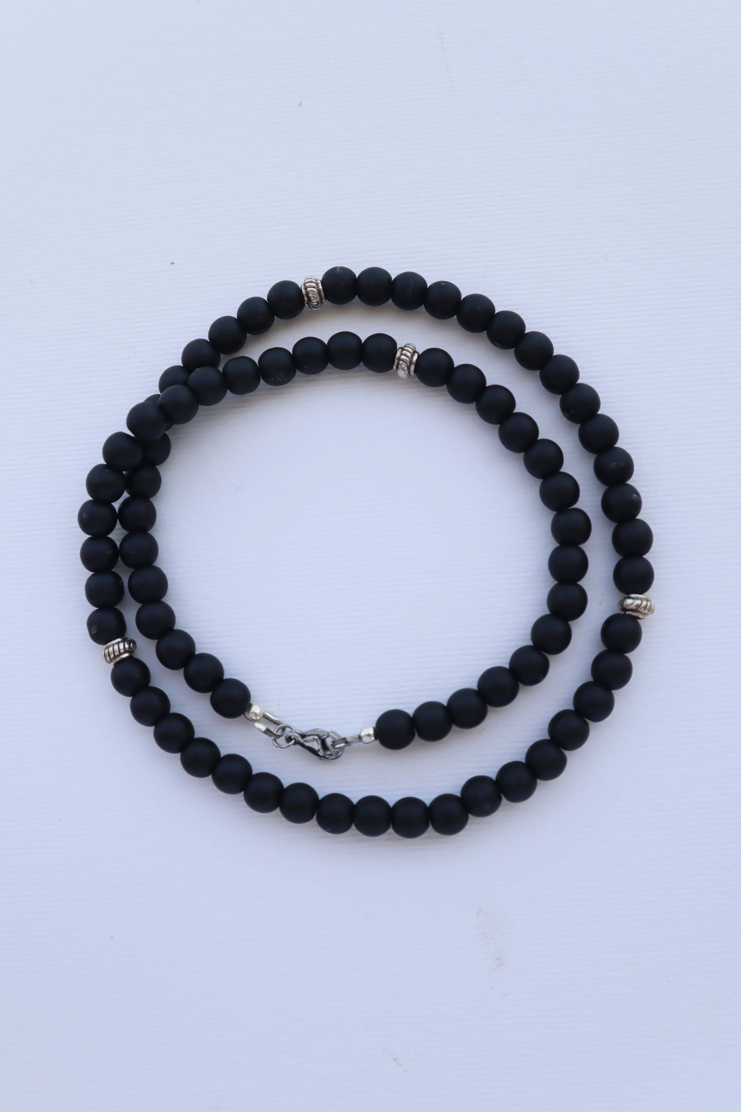 Mens matte Onyx beaded Necklace | Protection & Mental Focus