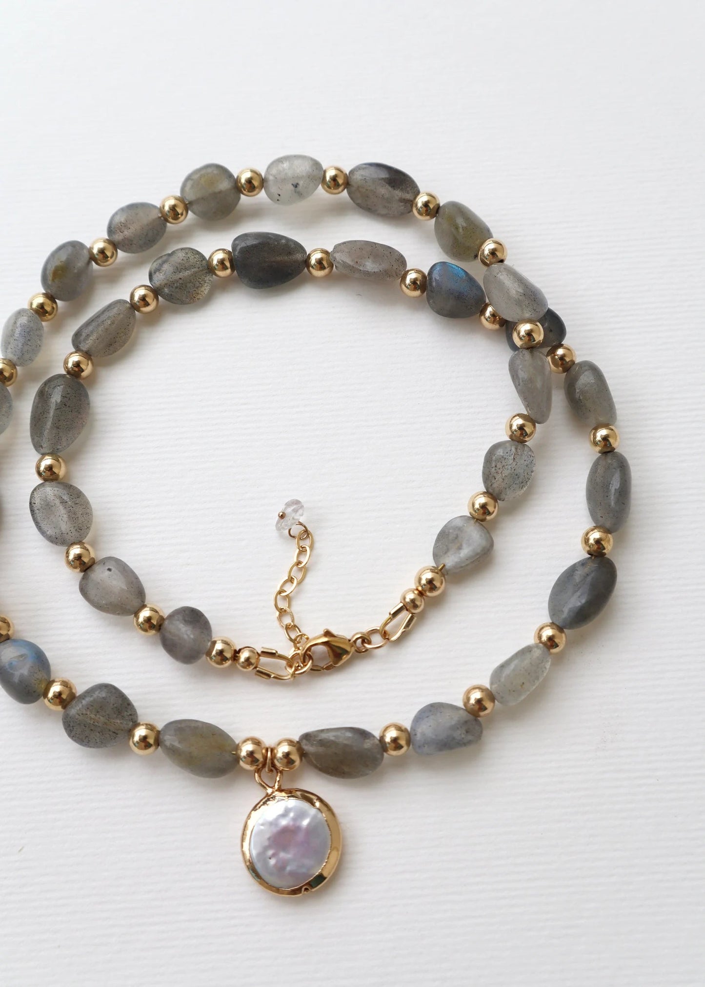 Labradorite Necklace | Mother of Pearl Pendant | Transformation & Intuition