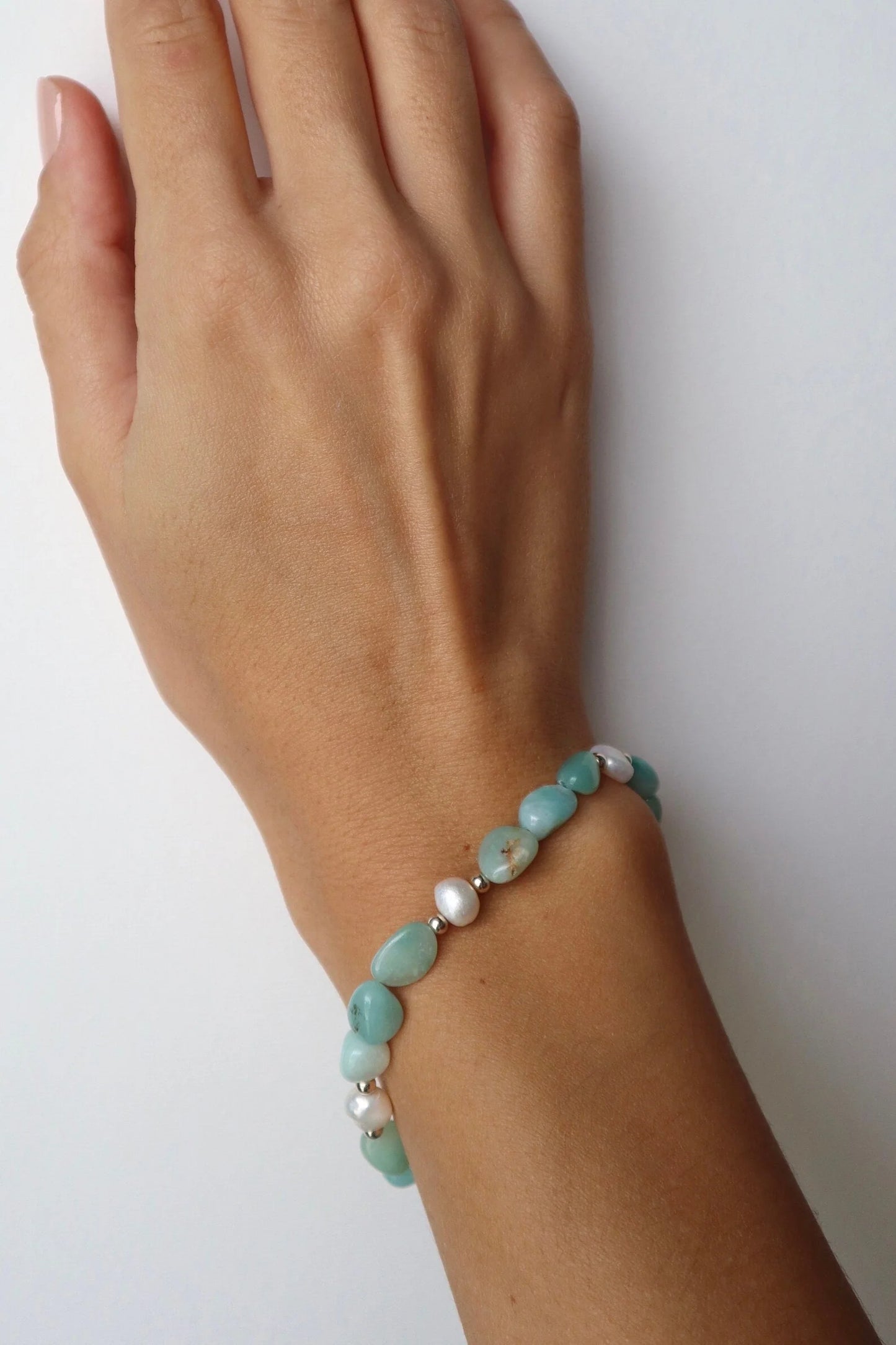 Amazonite Bracelet | 925 Sterling Silver | Freshwater Pearl | Emotional Balance & Inner Strength