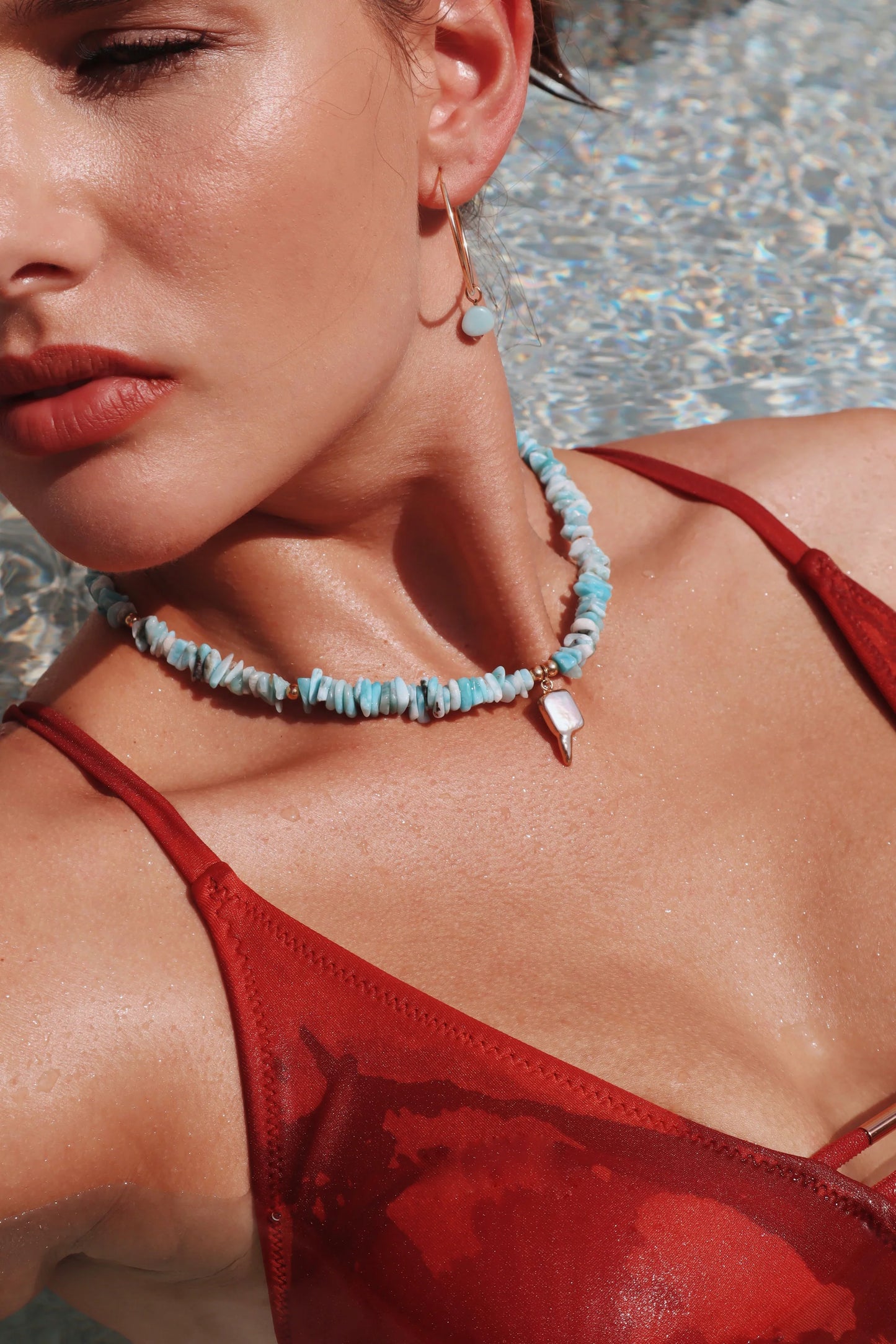 Aquamarine Necklace | Mother of Pearl Pendant | Clarity & Intuition