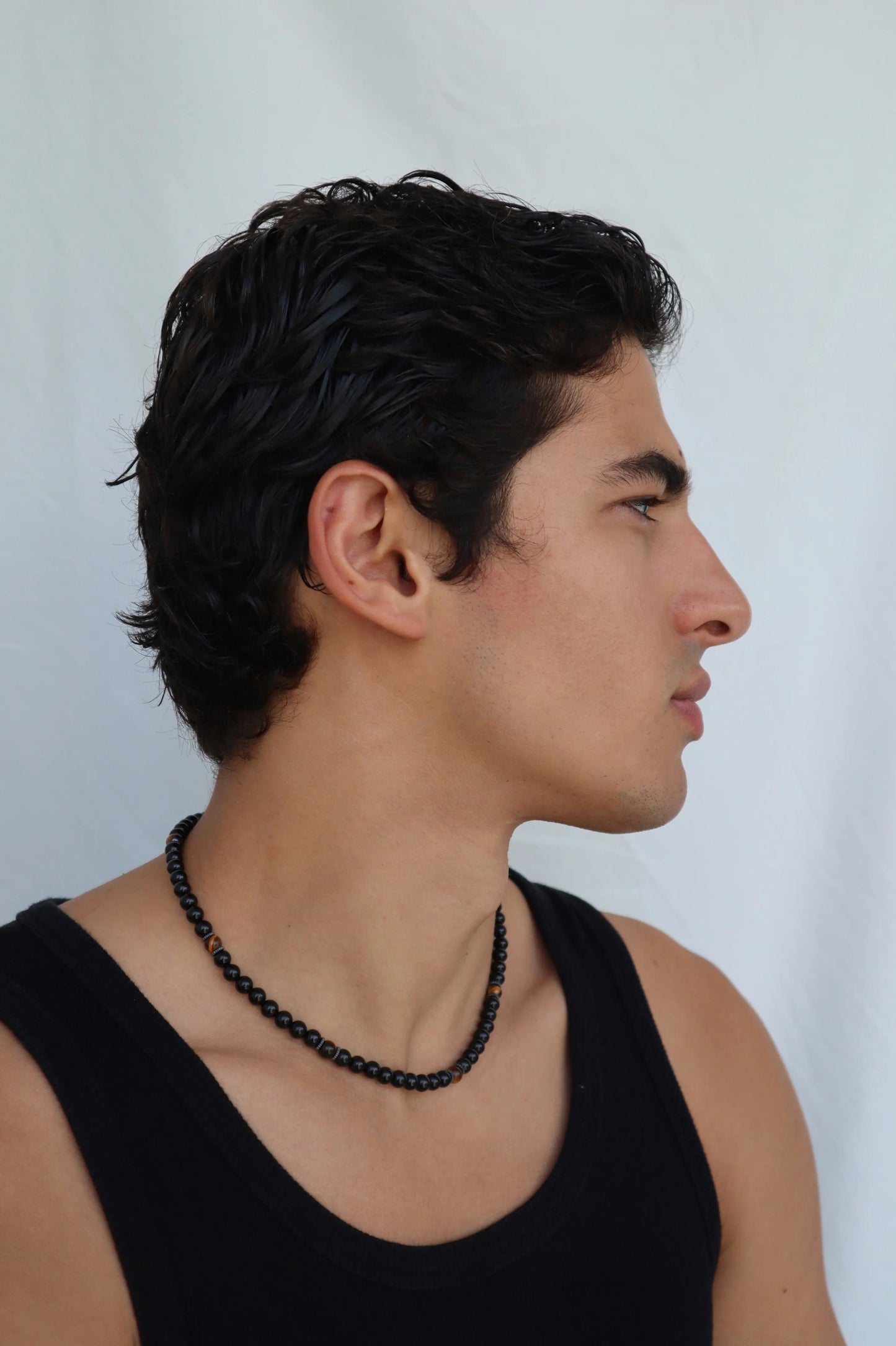 Mens Tiger’s Eye & Onyx beaded Necklace | Confidence & Protection