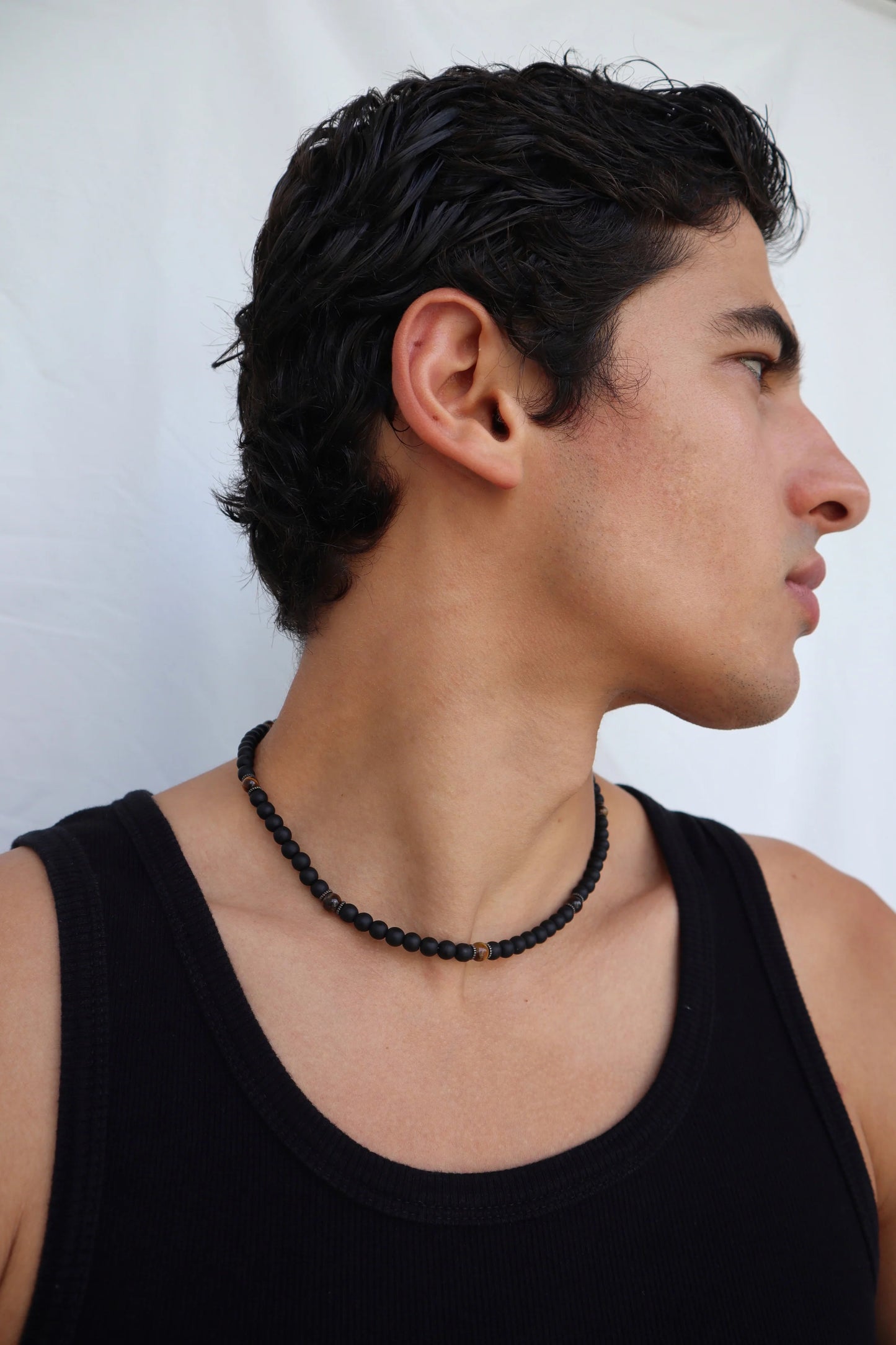 Mens Tiger’s Eye & Onyx beaded Necklace