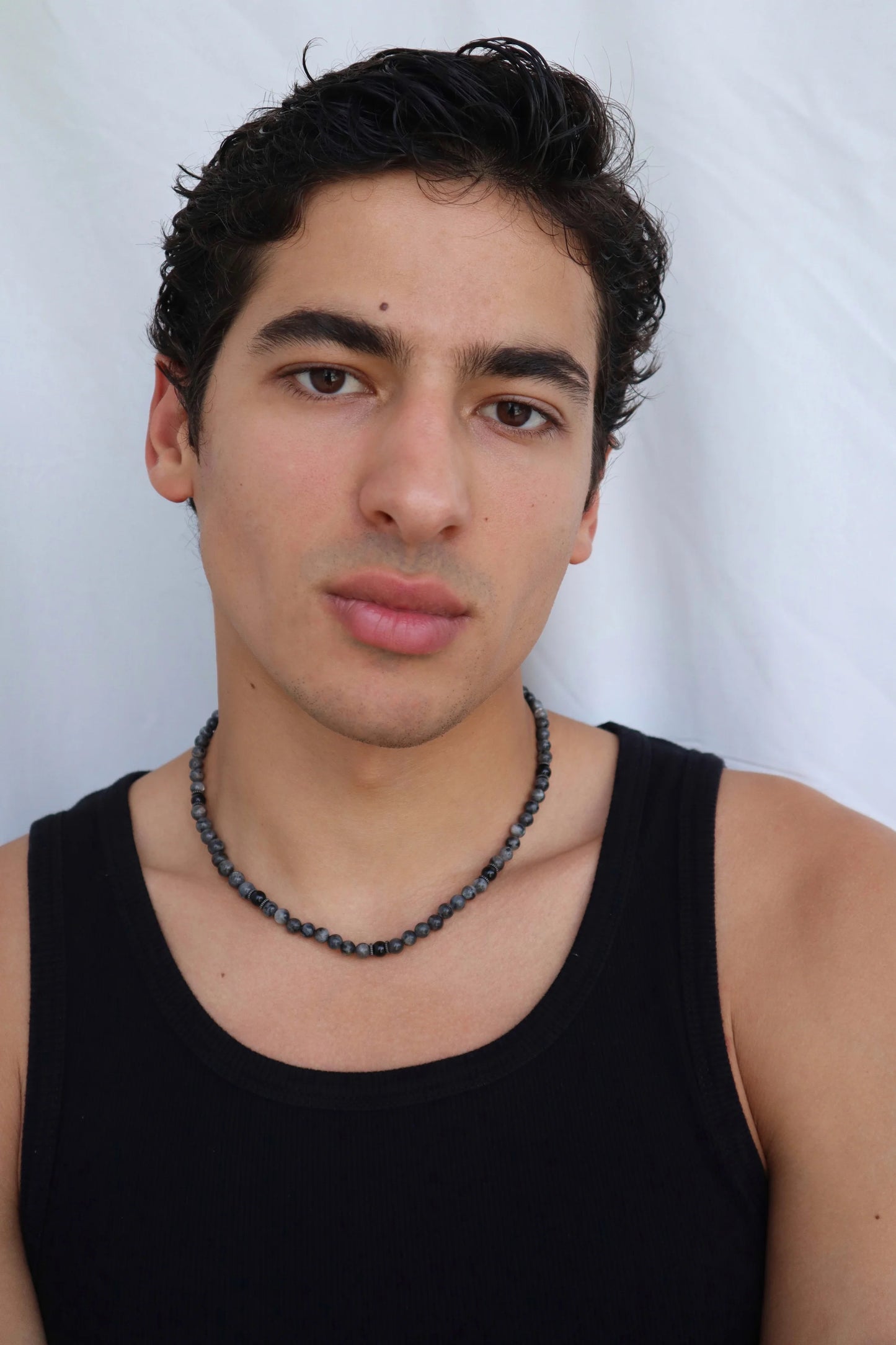 Mens Labradorite & Onyx beaded Necklace | Protection & Intuition