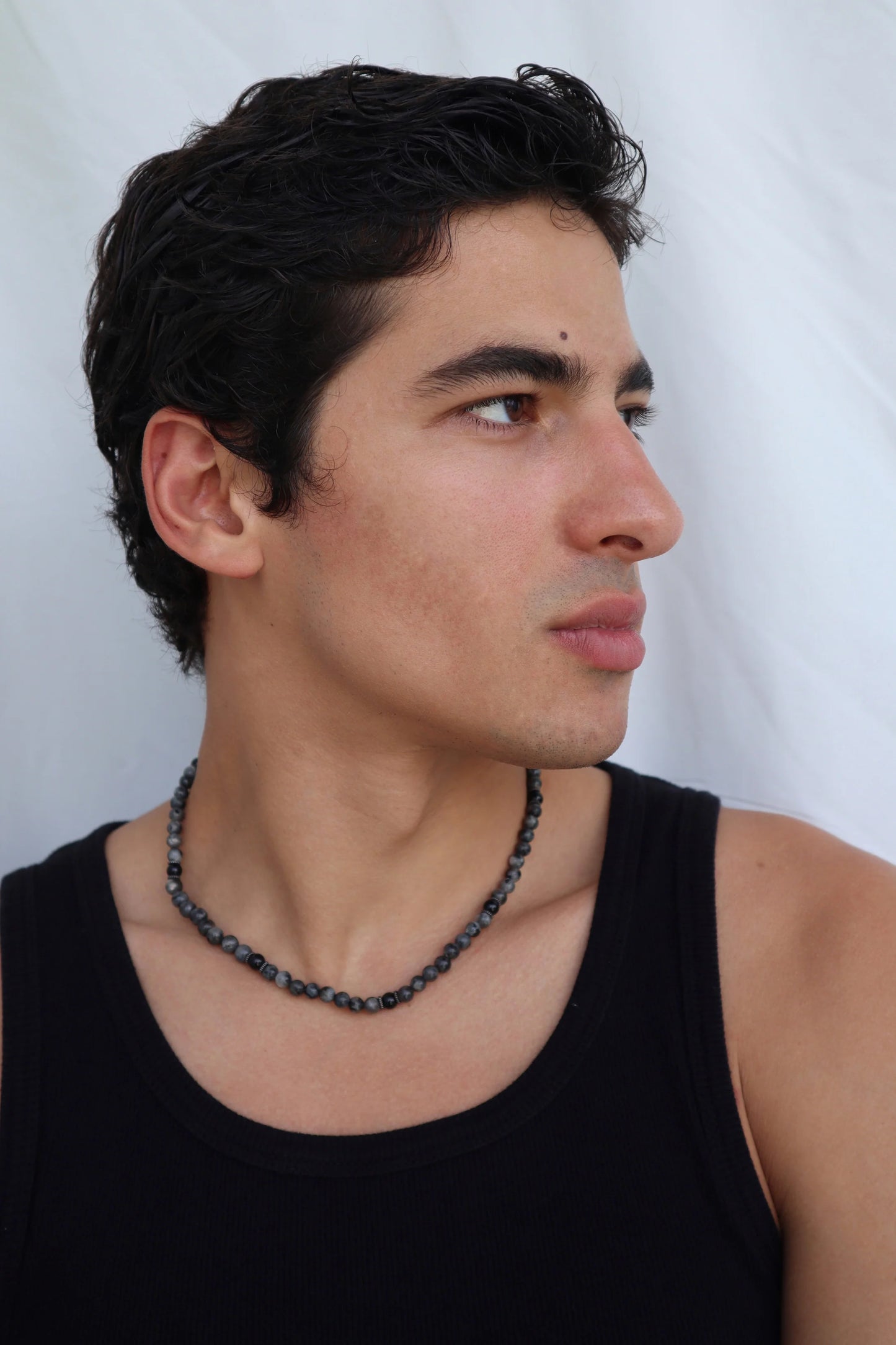 Mens Labradorite & Onyx beaded Necklace | Protection & Intuition