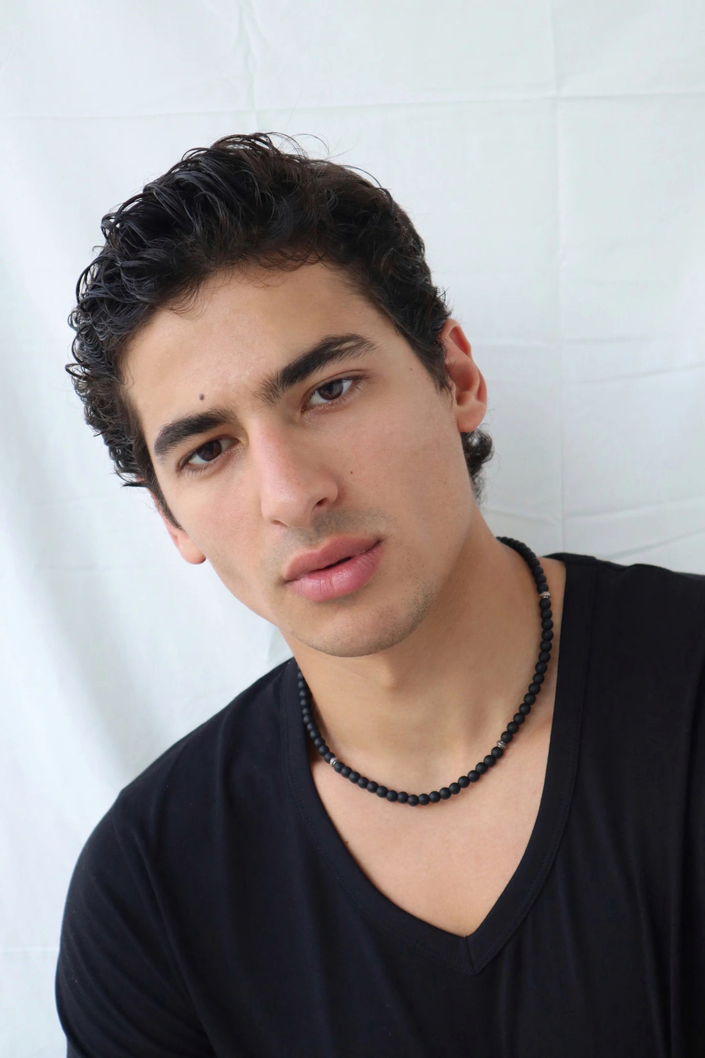 Mens matte Onyx beaded Necklace | Protection & Mental Focus