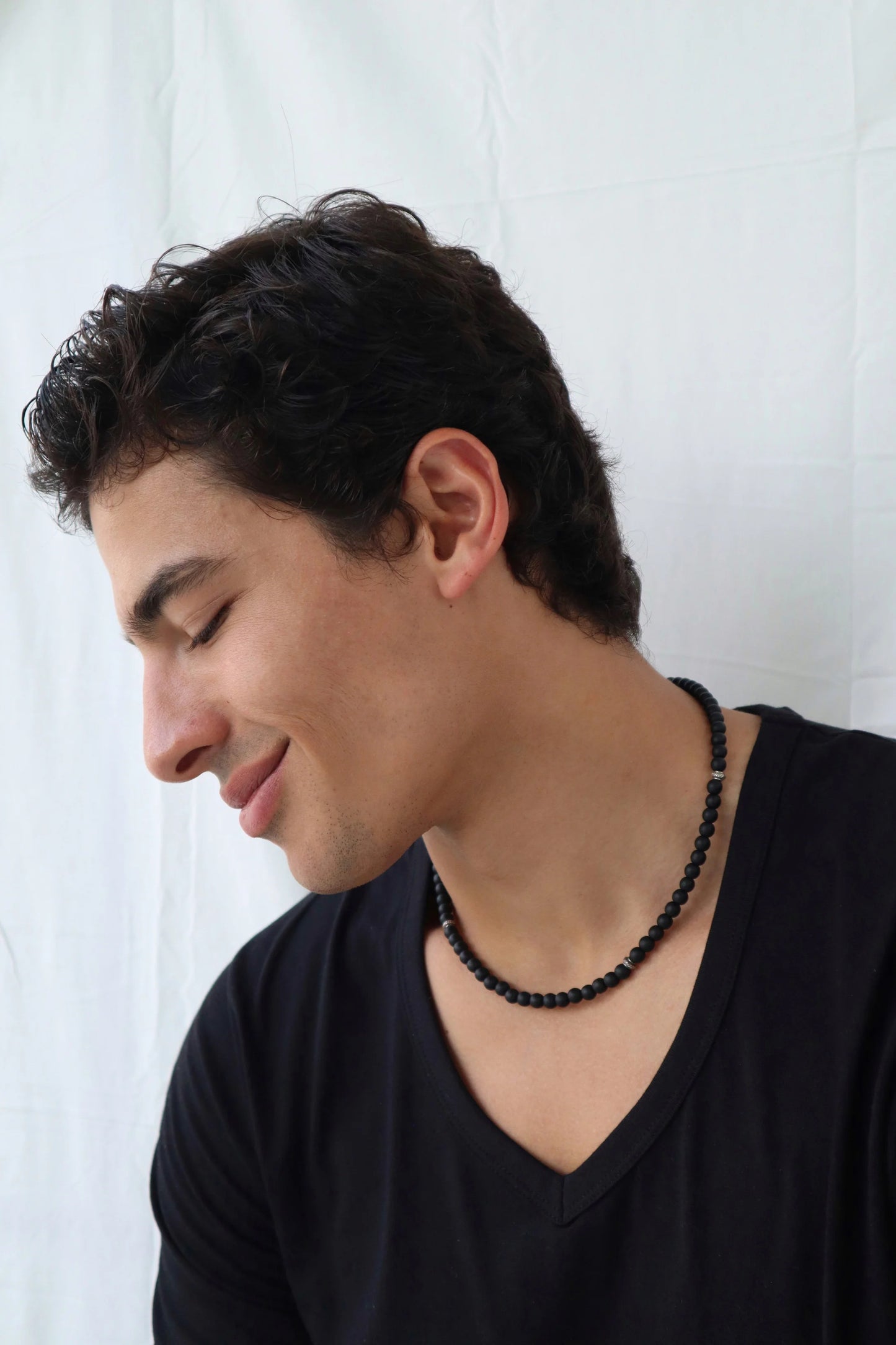 Mens matte Onyx beaded Necklace | Protection & Mental Focus