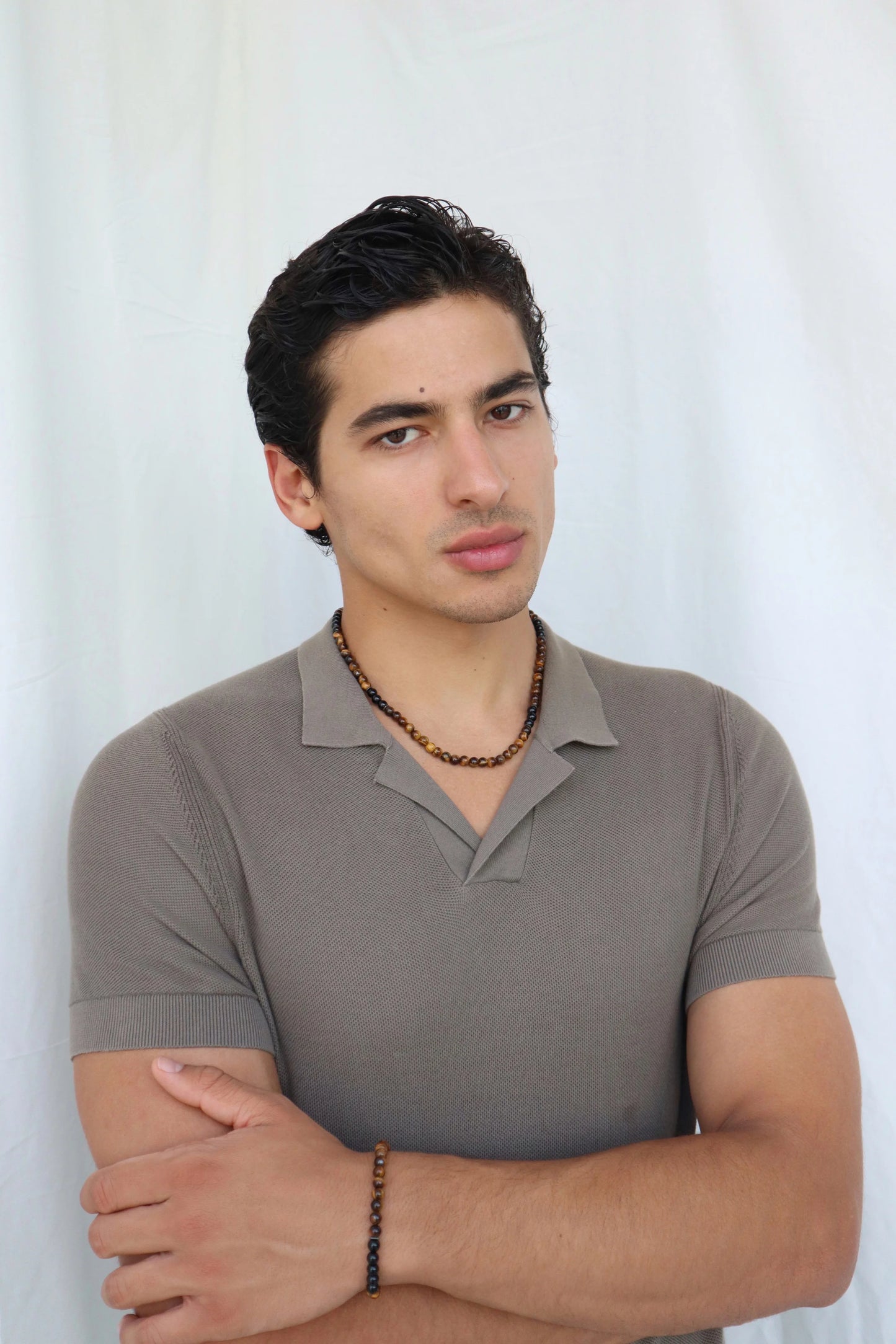 Mens Tiger’s Eye & Onyx beaded Necklace |  Confidence & Protection