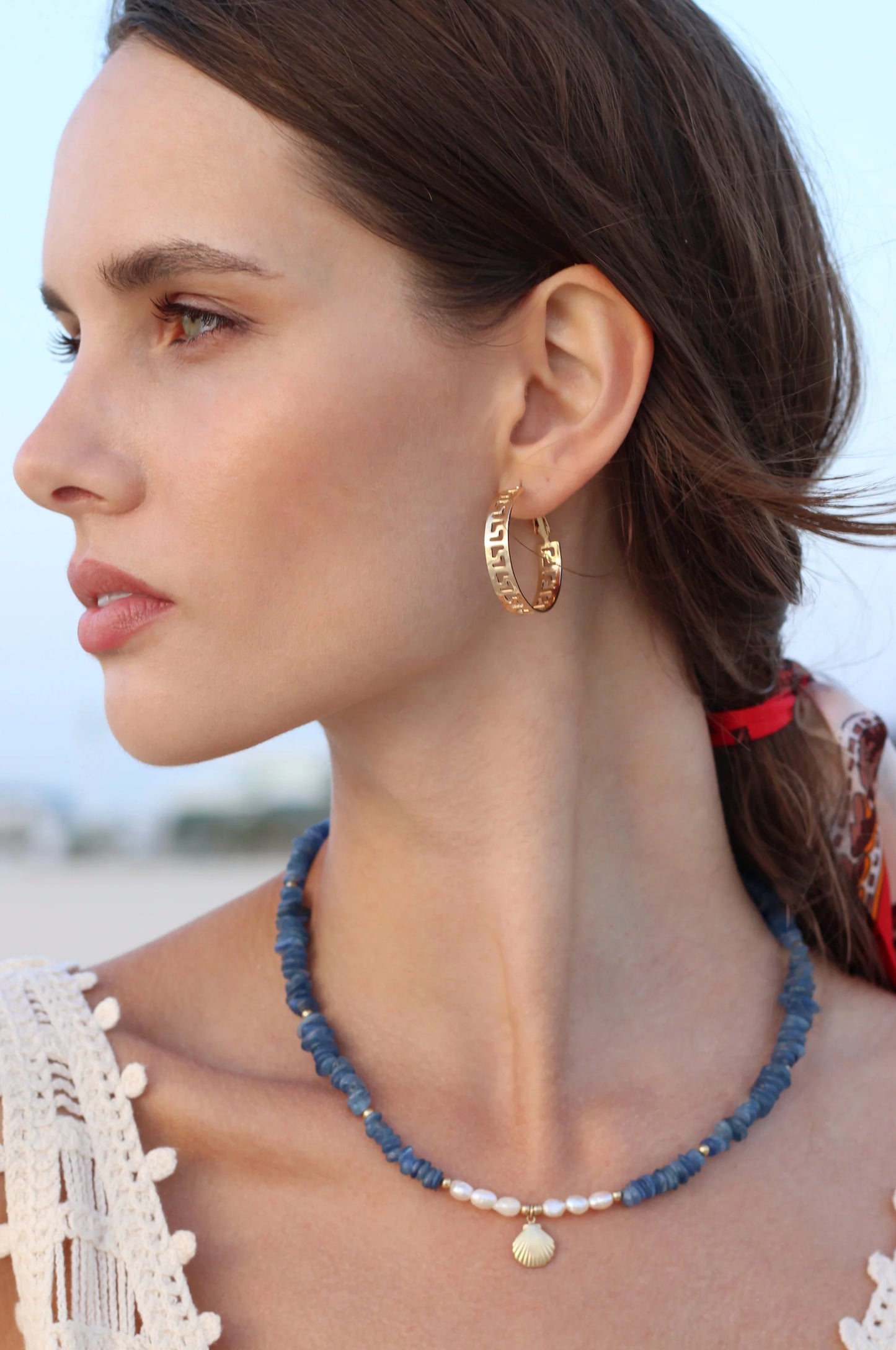 Kyanite Necklace | Freshwater Pearl | Shell Pendant | Clarity & Grace