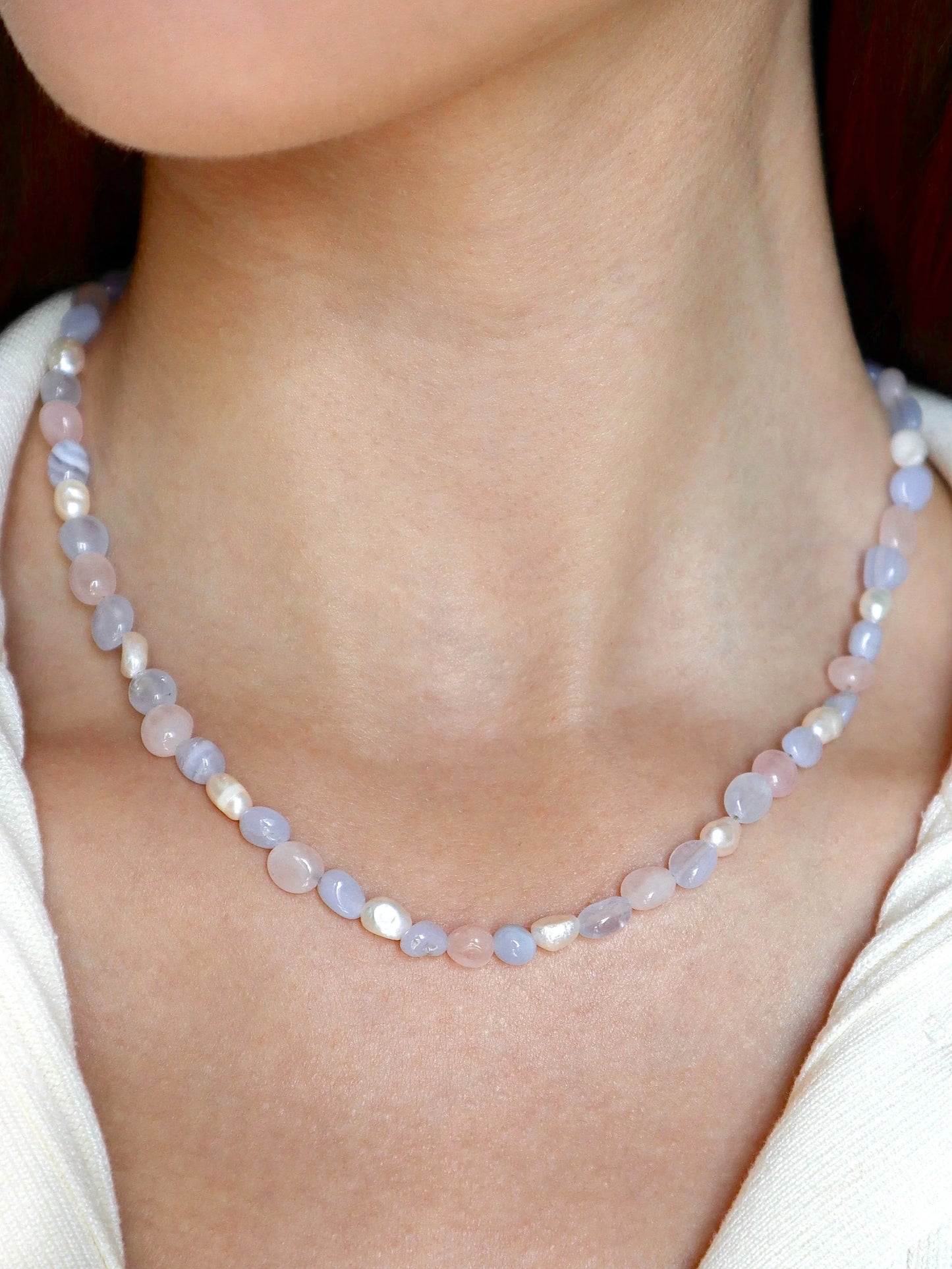 Rose Quartz & Blue Lace Agate | Freshwater Pearl | Self-Love, Peaceful Expression, Inner Calm