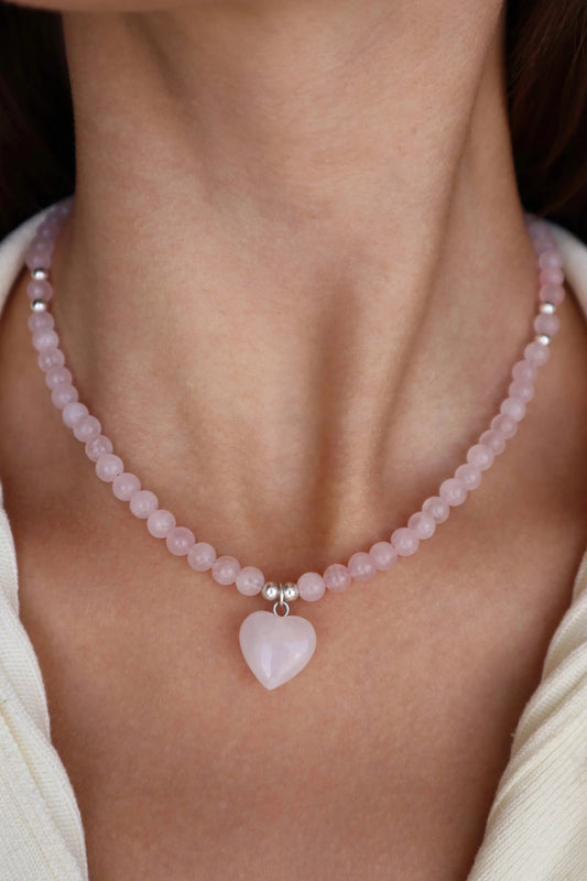 Rose Quartz Necklace with Heart Pendant | Unconditional Love