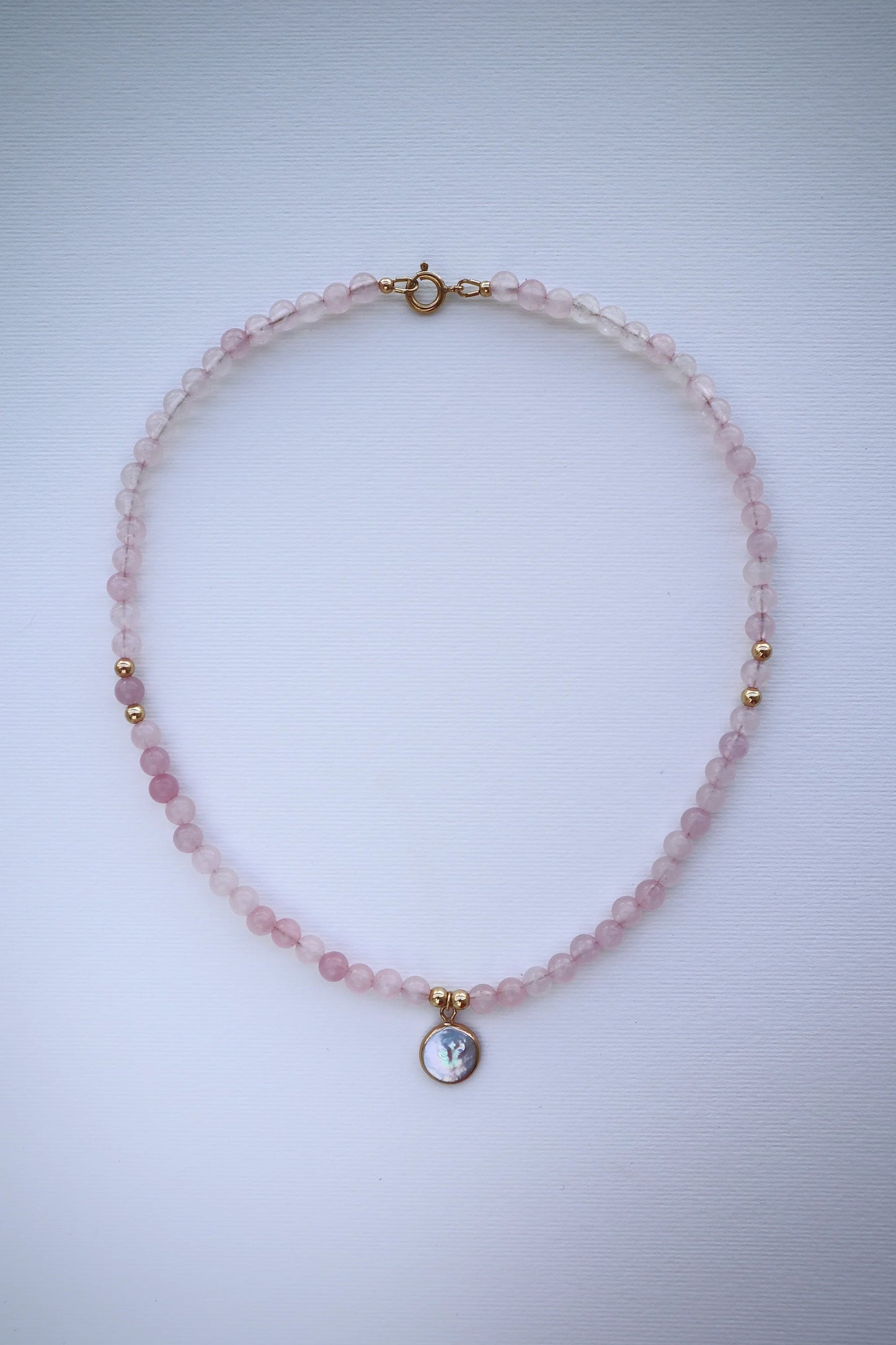 Rose Quartz Necklace with Mother of Pearl Pendant | Love & Emotional Healing