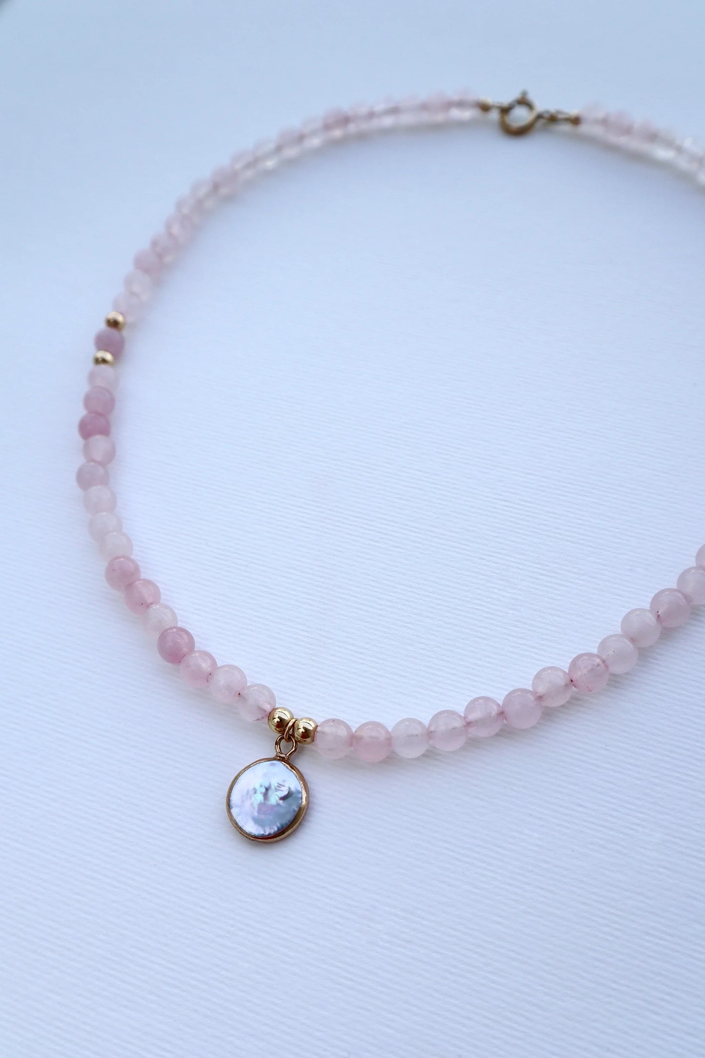 Rose Quartz Necklace with Mother of Pearl Pendant | Love & Emotional Healing