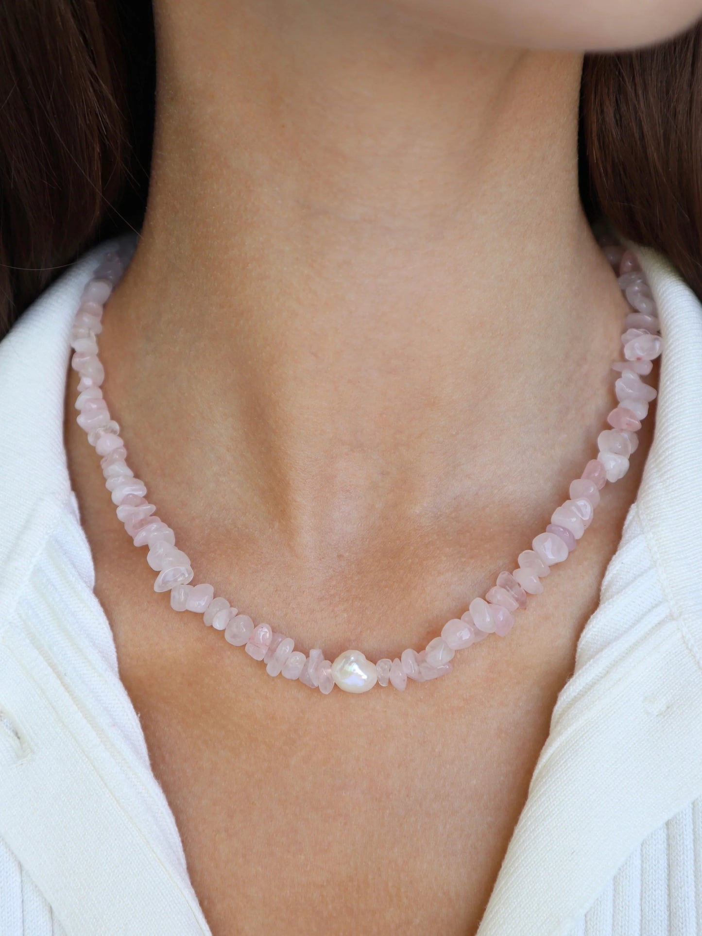 Rose Quartz Necklace | Freshwater Pearl | Love & Grace
