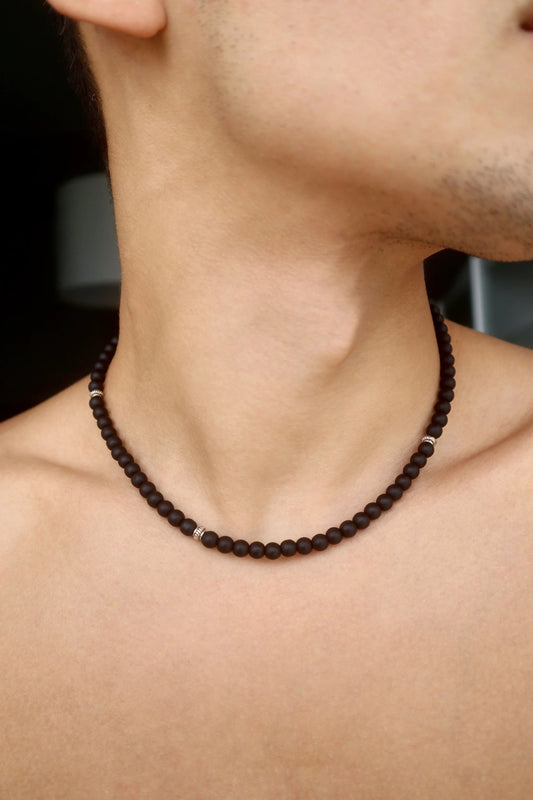 Mens matte Onyx beaded Necklace | Protection & Mental Focus