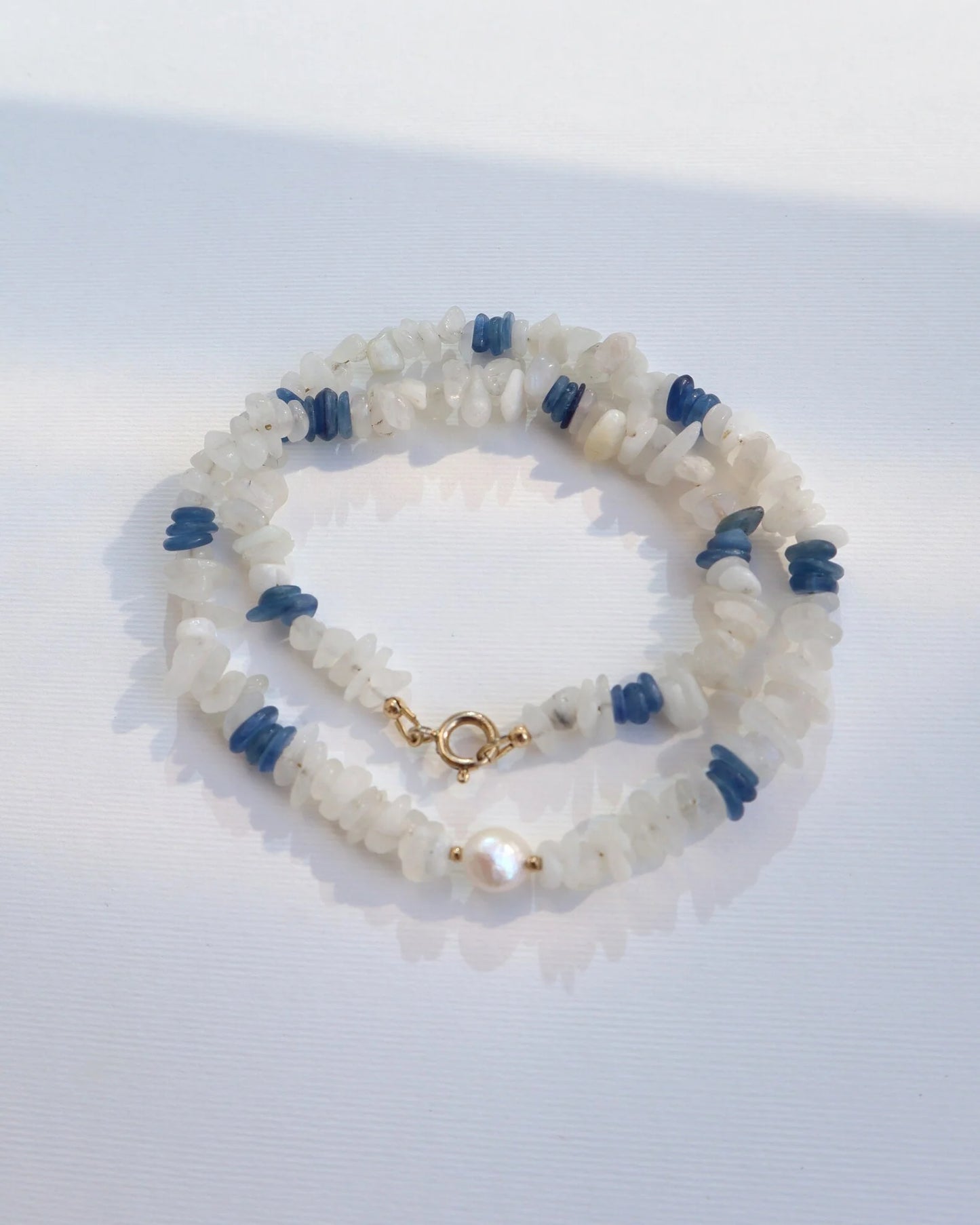 Blue Moonstone & Kyanite Necklace | Freshwater Pearl | Clarity & Intuition