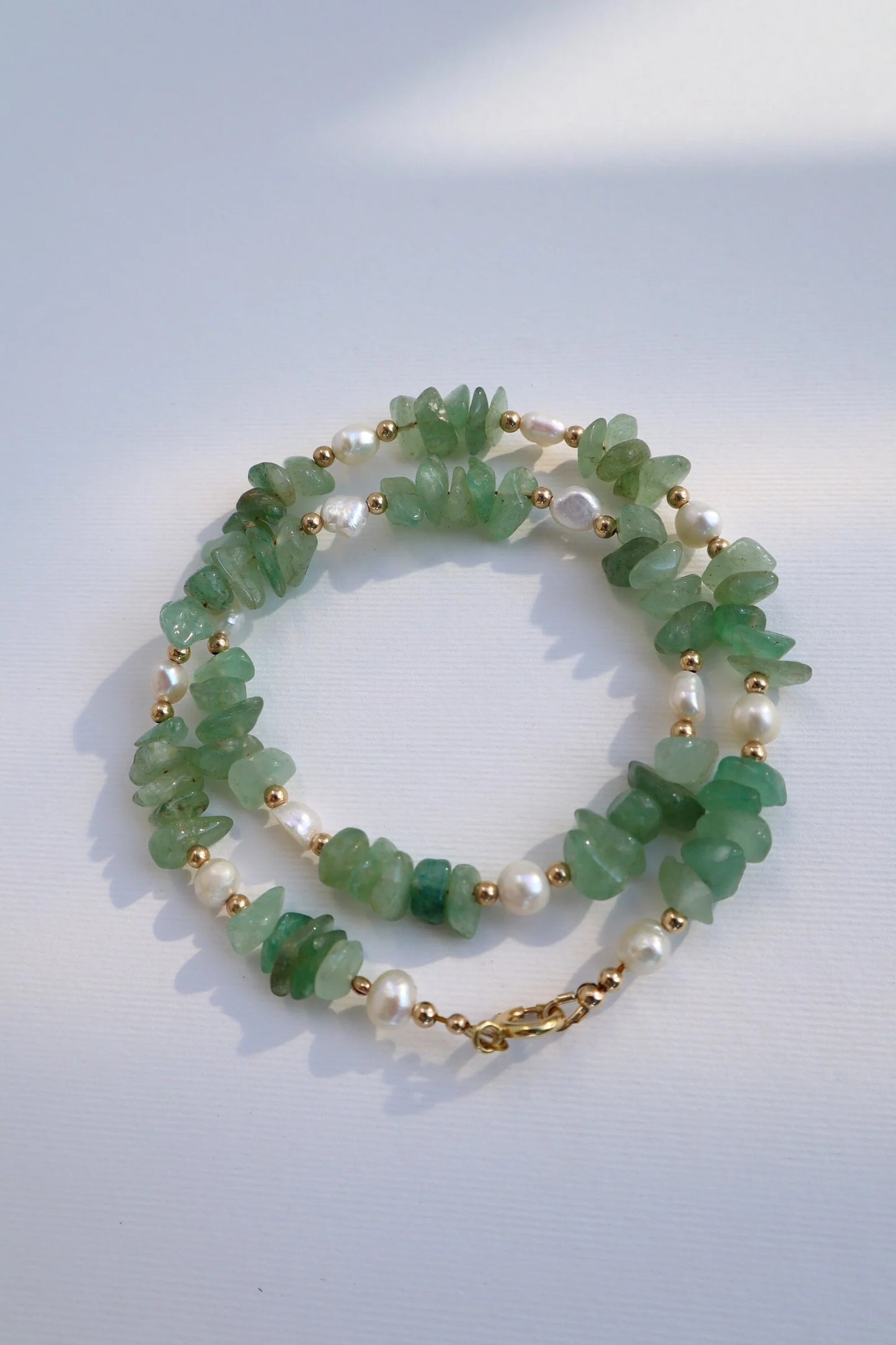 Green Aventurine Necklace | Freshwater Pearl | Luck & Emotional Balance