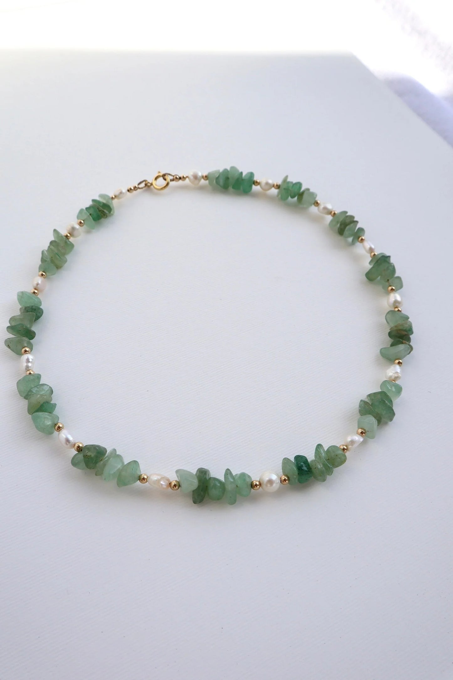 Green Aventurine Necklace | Freshwater Pearl | Luck & Emotional Balance