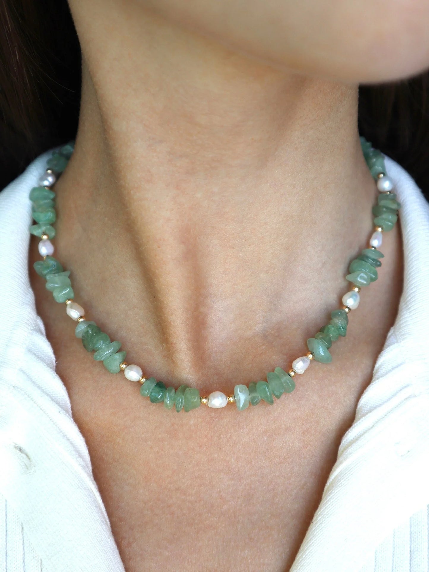 Green Aventurine Necklace | Freshwater Pearl | Luck & Emotional Balance