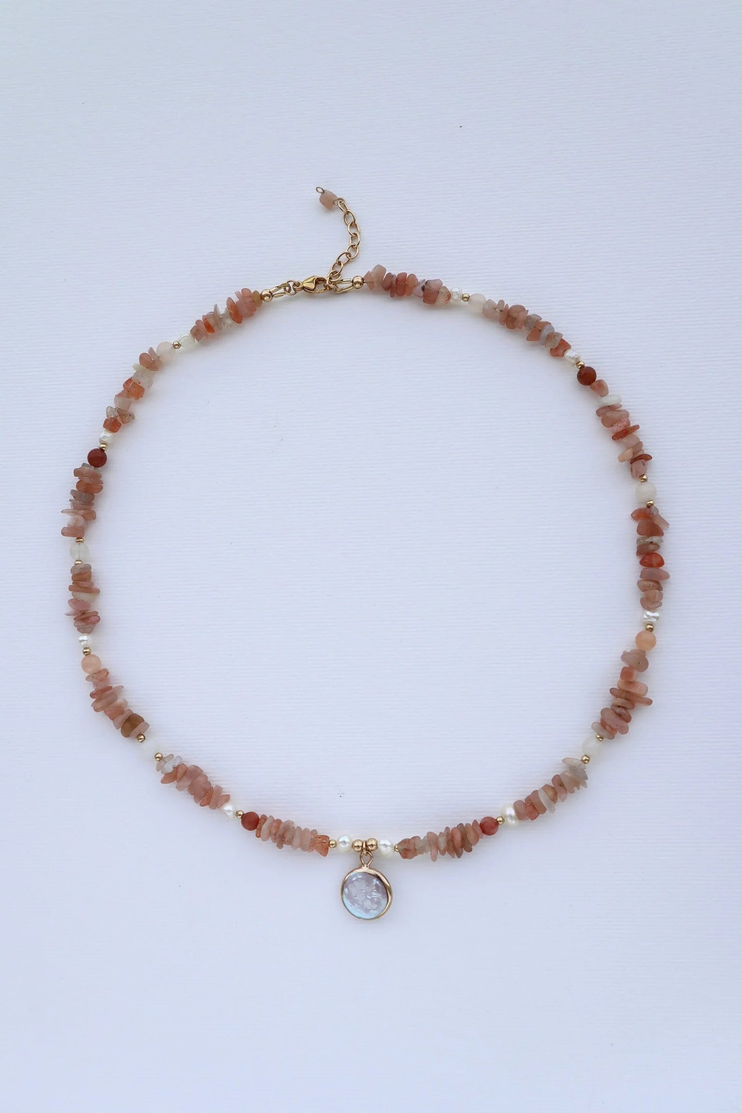 Red Aventurine Necklace | Freshwater Pearls | Mother of Pearl Pendant | Courage & Grace