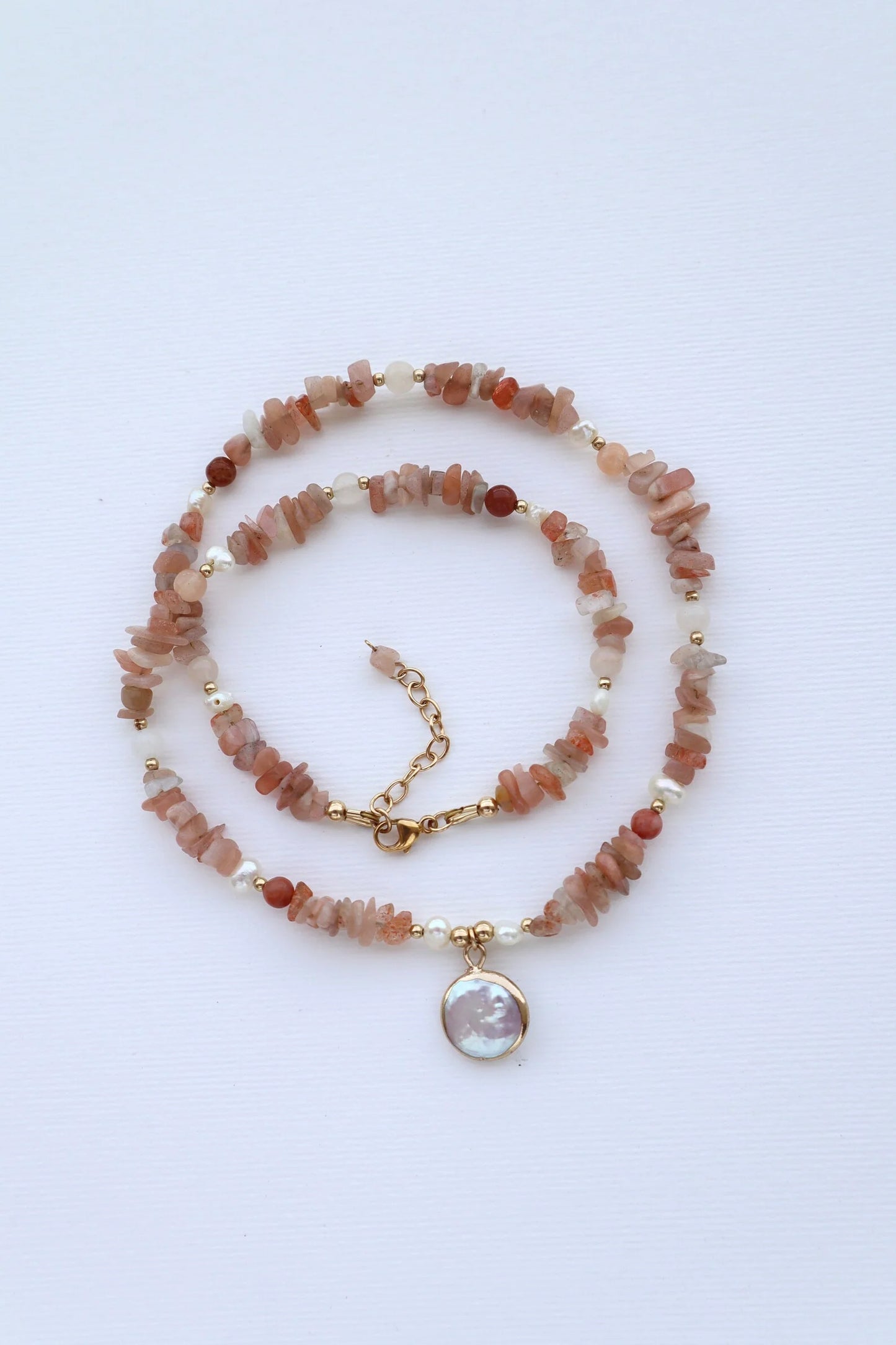 Red Aventurine Necklace | Freshwater Pearls | Mother of Pearl Pendant | Courage & Grace