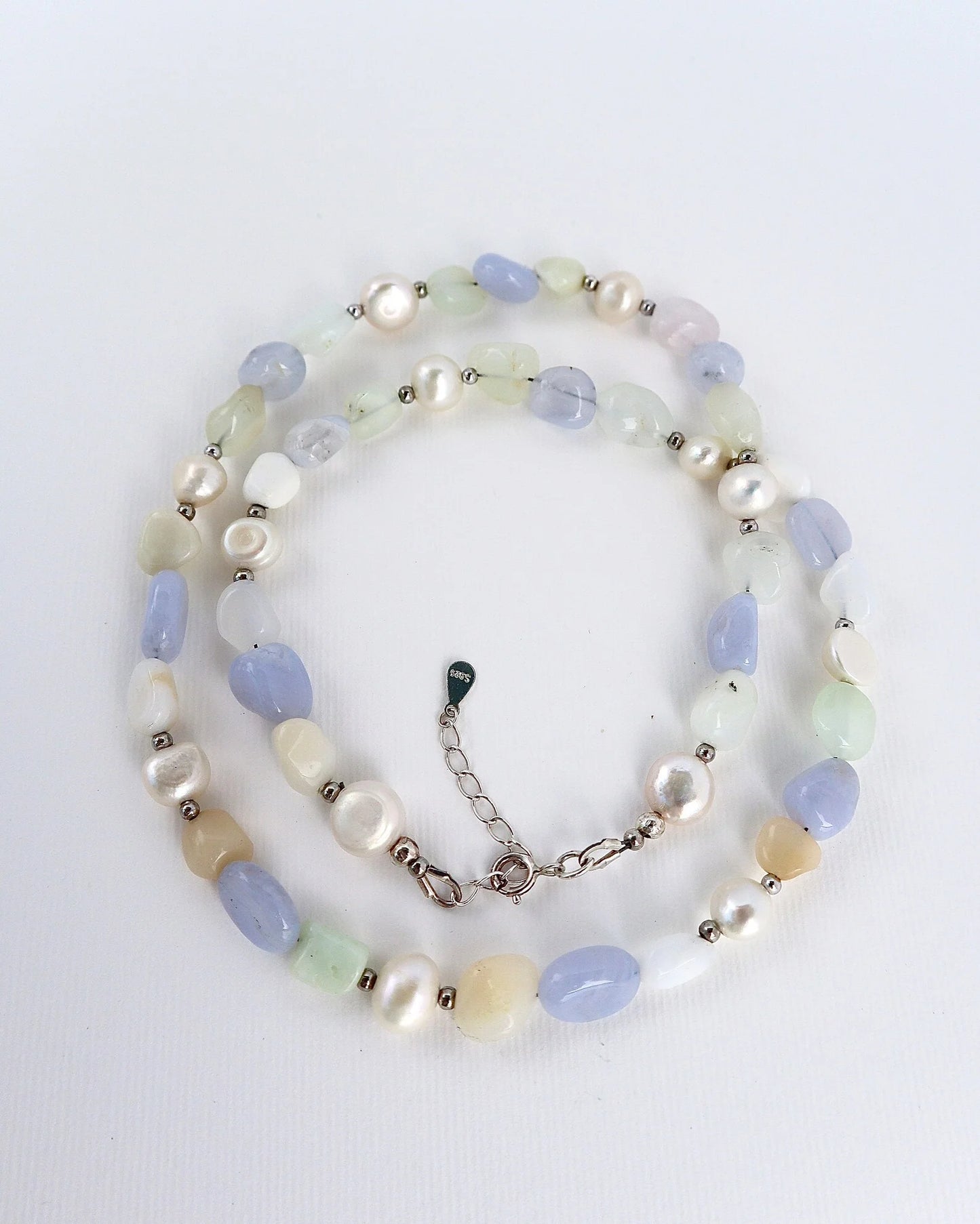 Blue Lace Agate & White Opal Necklace | Communication & Clarity
