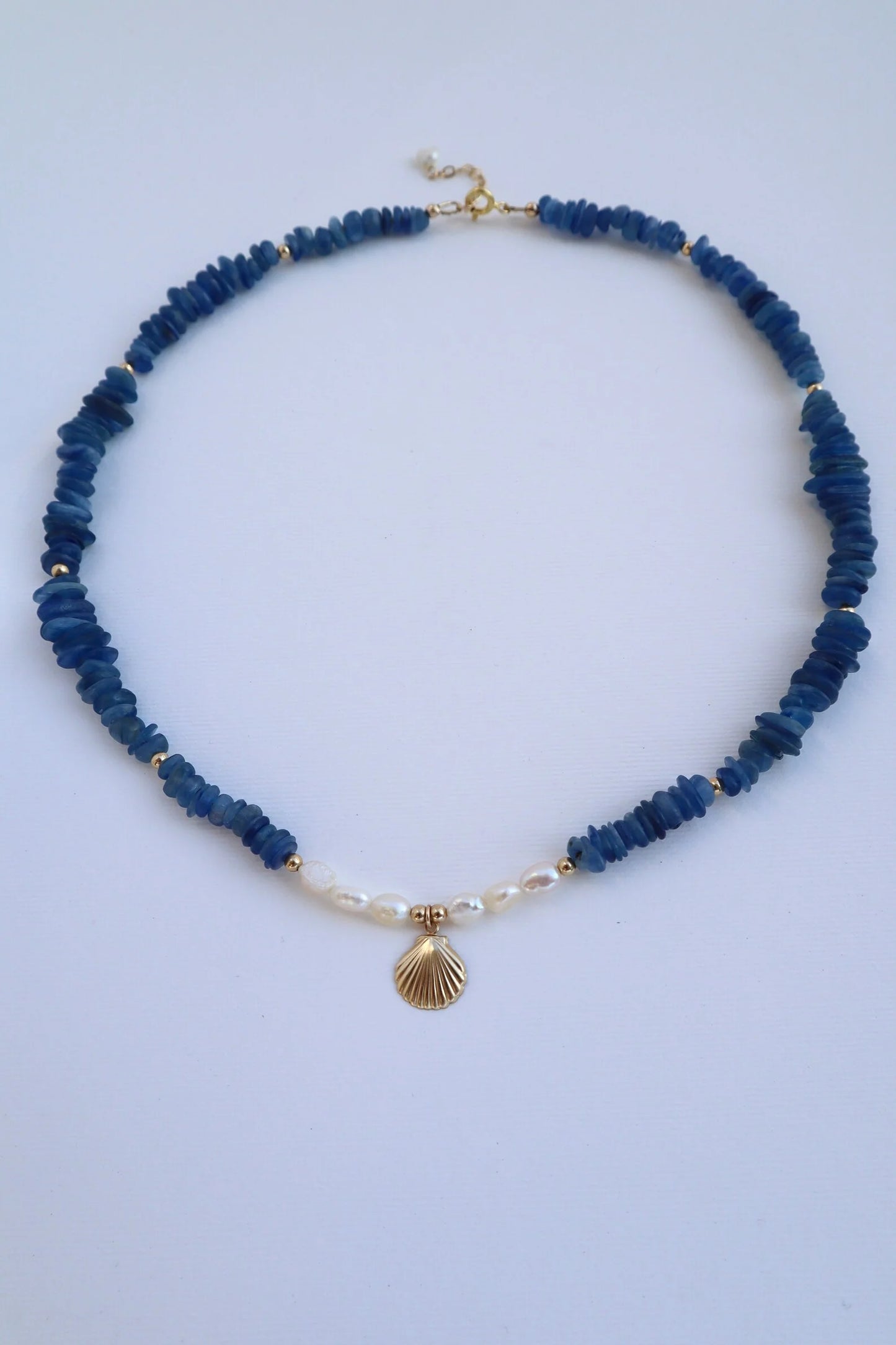 Kyanite Necklace | Freshwater Pearl | Shell Pendant | Clarity & Grace