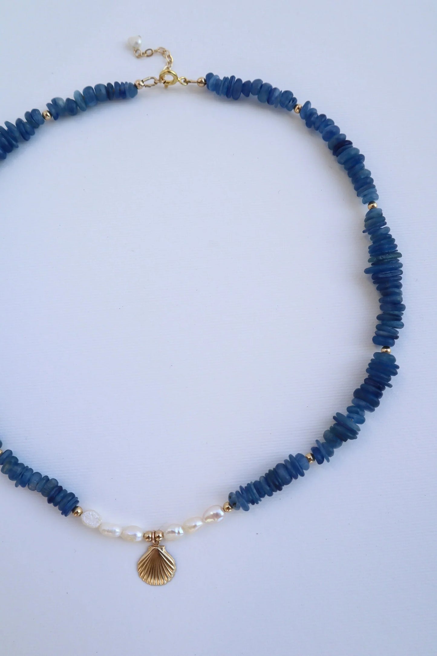 Kyanite Necklace | Freshwater Pearl | Shell Pendant | Clarity & Grace