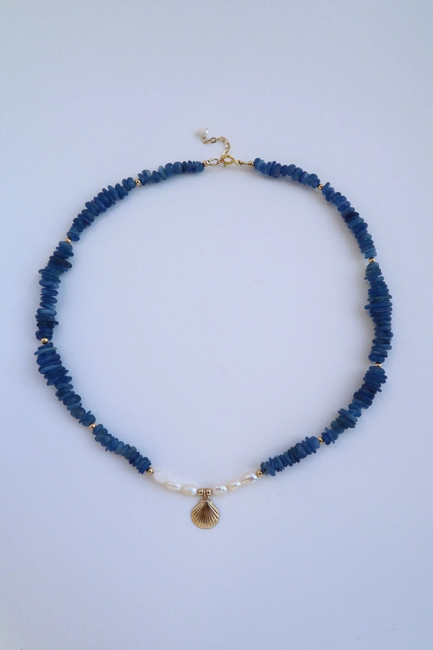 Kyanite Necklace | Freshwater Pearl | Shell Pendant | Clarity & Grace