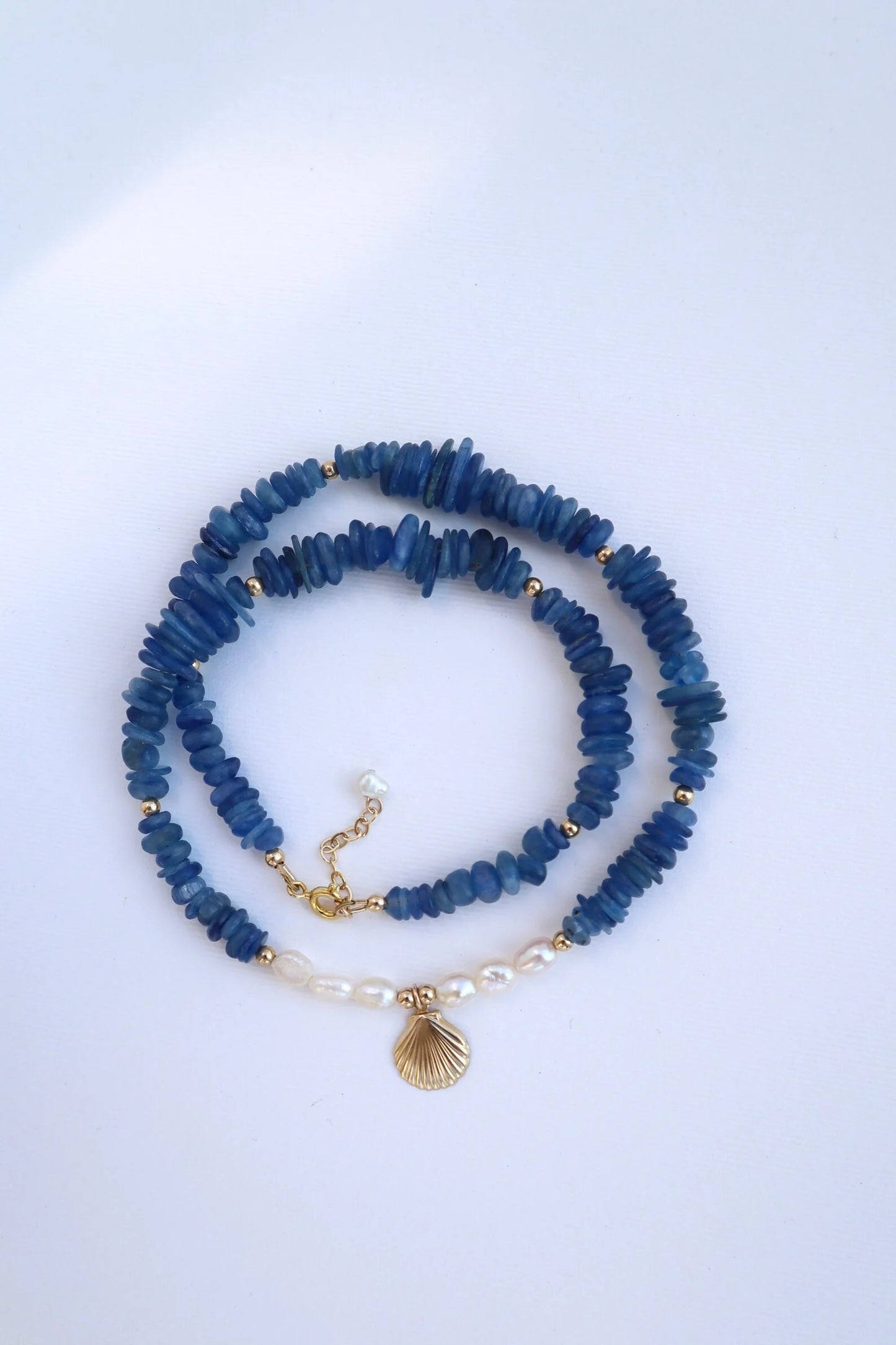Kyanite Necklace | Freshwater Pearl | Shell Pendant | Clarity & Grace