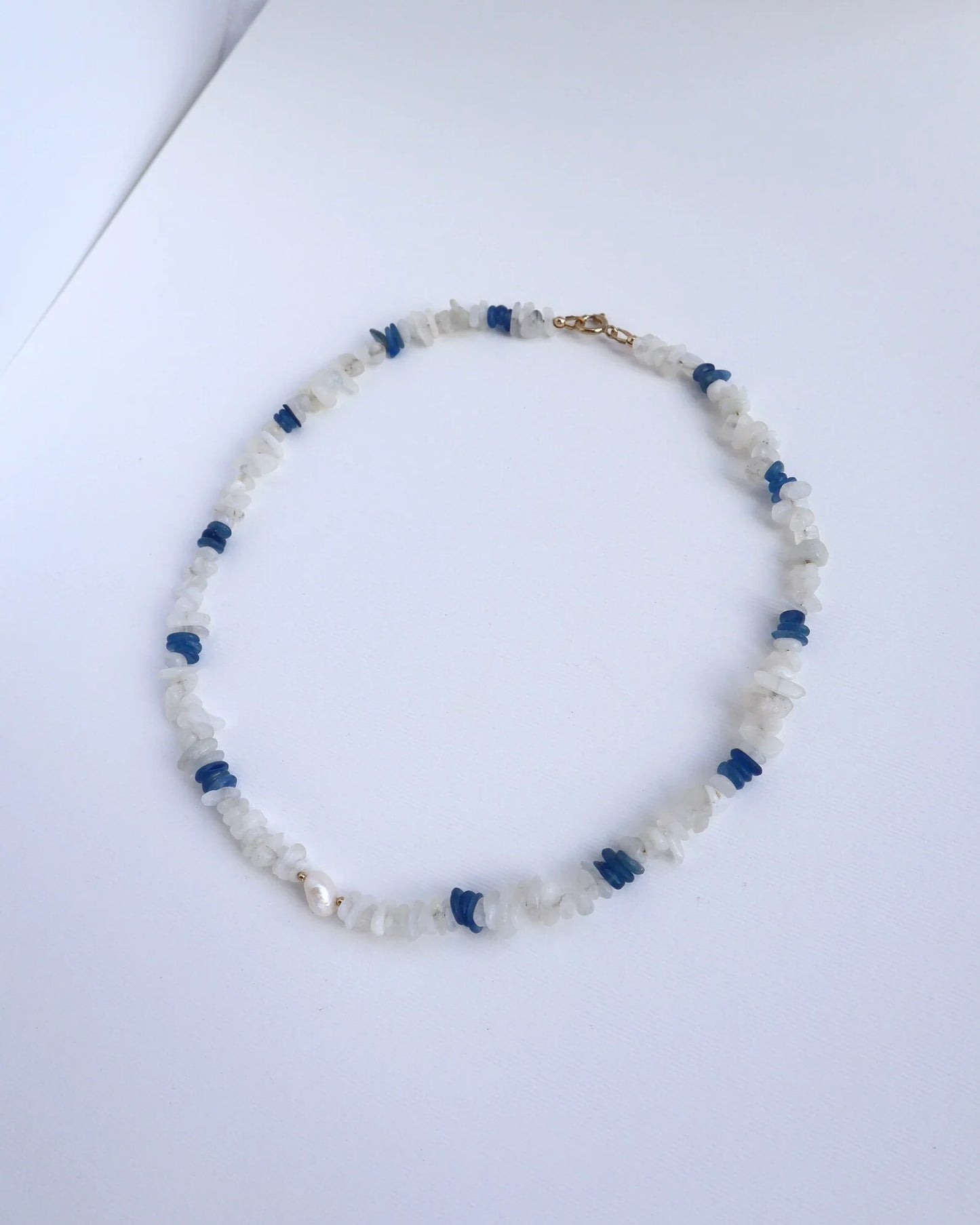 Blue Moonstone & Kyanite Necklace | Freshwater Pearl | Clarity & Intuition