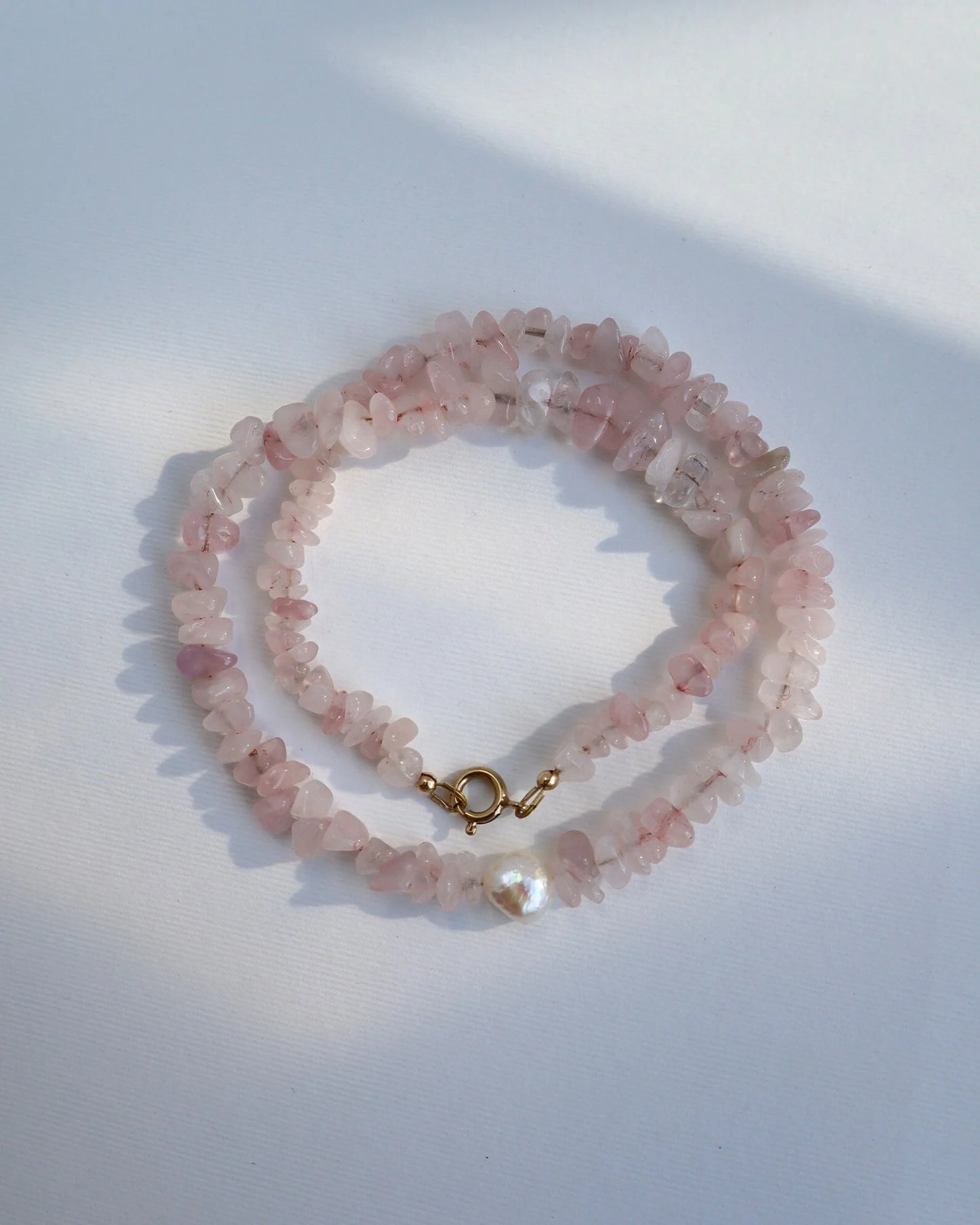 Rose Quartz Necklace | Freshwater Pearl | Love & Grace
