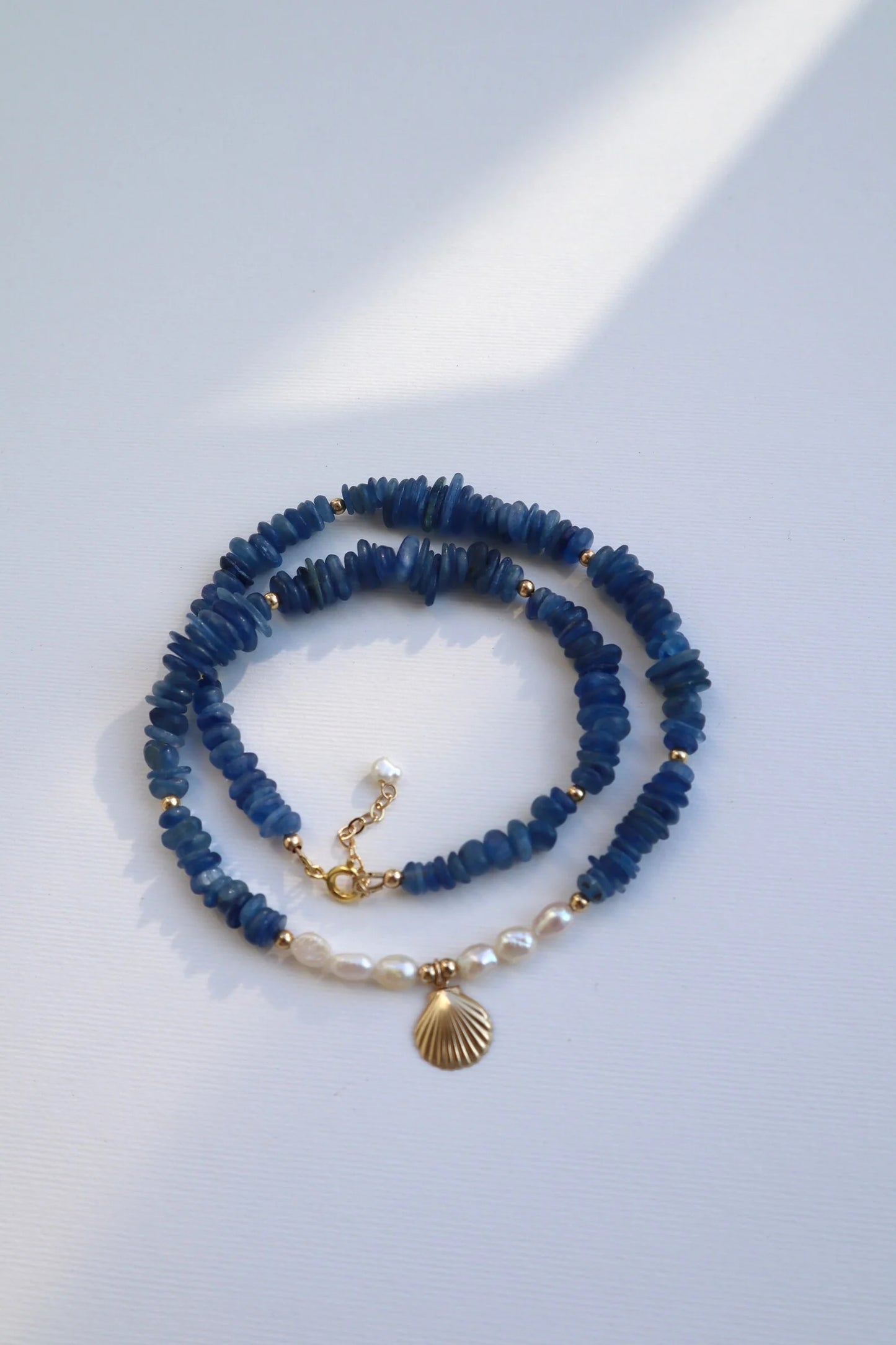 Kyanite Necklace | Freshwater Pearl | Shell Pendant | Clarity & Grace