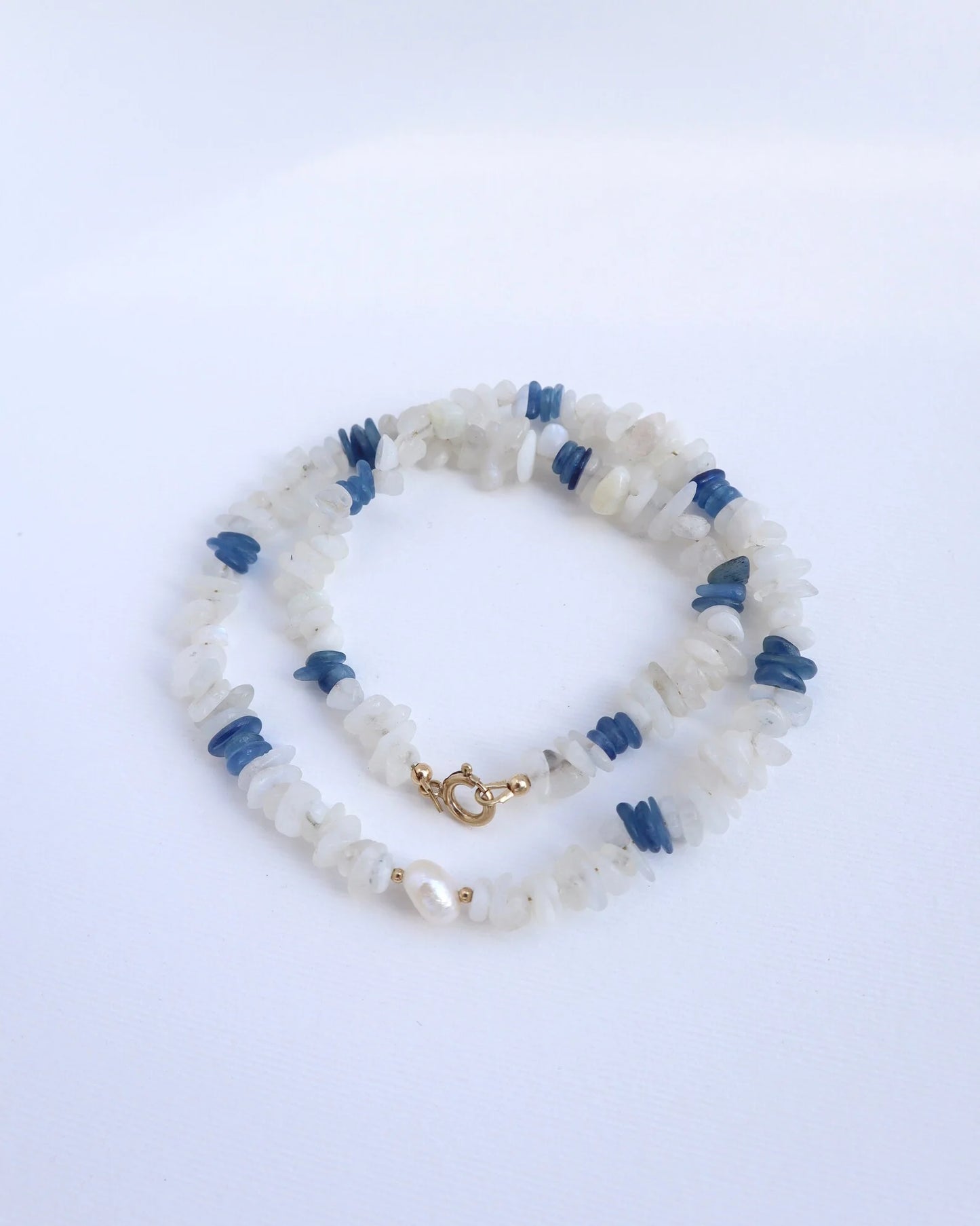 Blue Moonstone & Kyanite Necklace | Freshwater Pearl | Clarity & Intuition