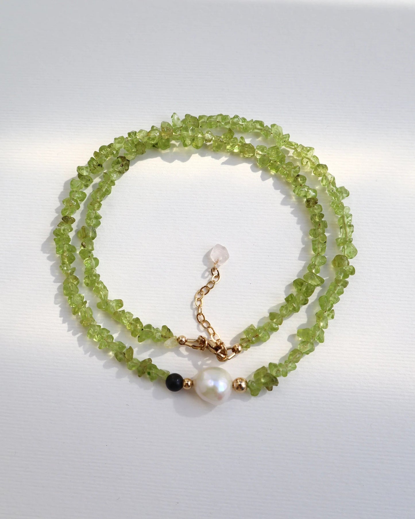 Peridot Necklace | Freshwater Pearl | Indian Agate Detail | Growth & Protection