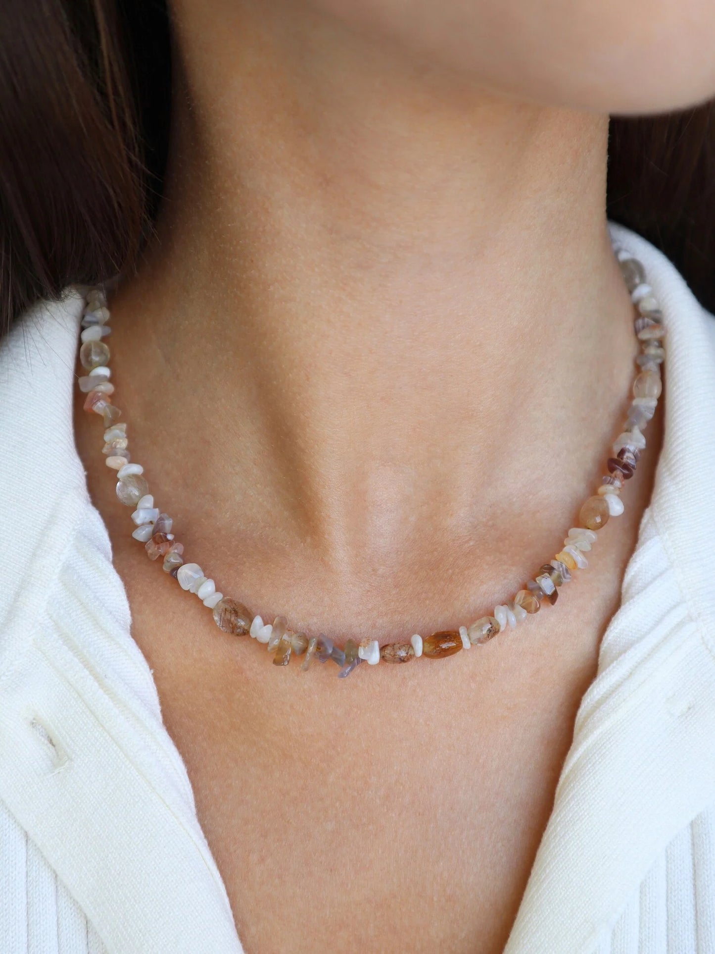 Botswana Agate & rutilated Quartz Necklace | Clarity & Calm