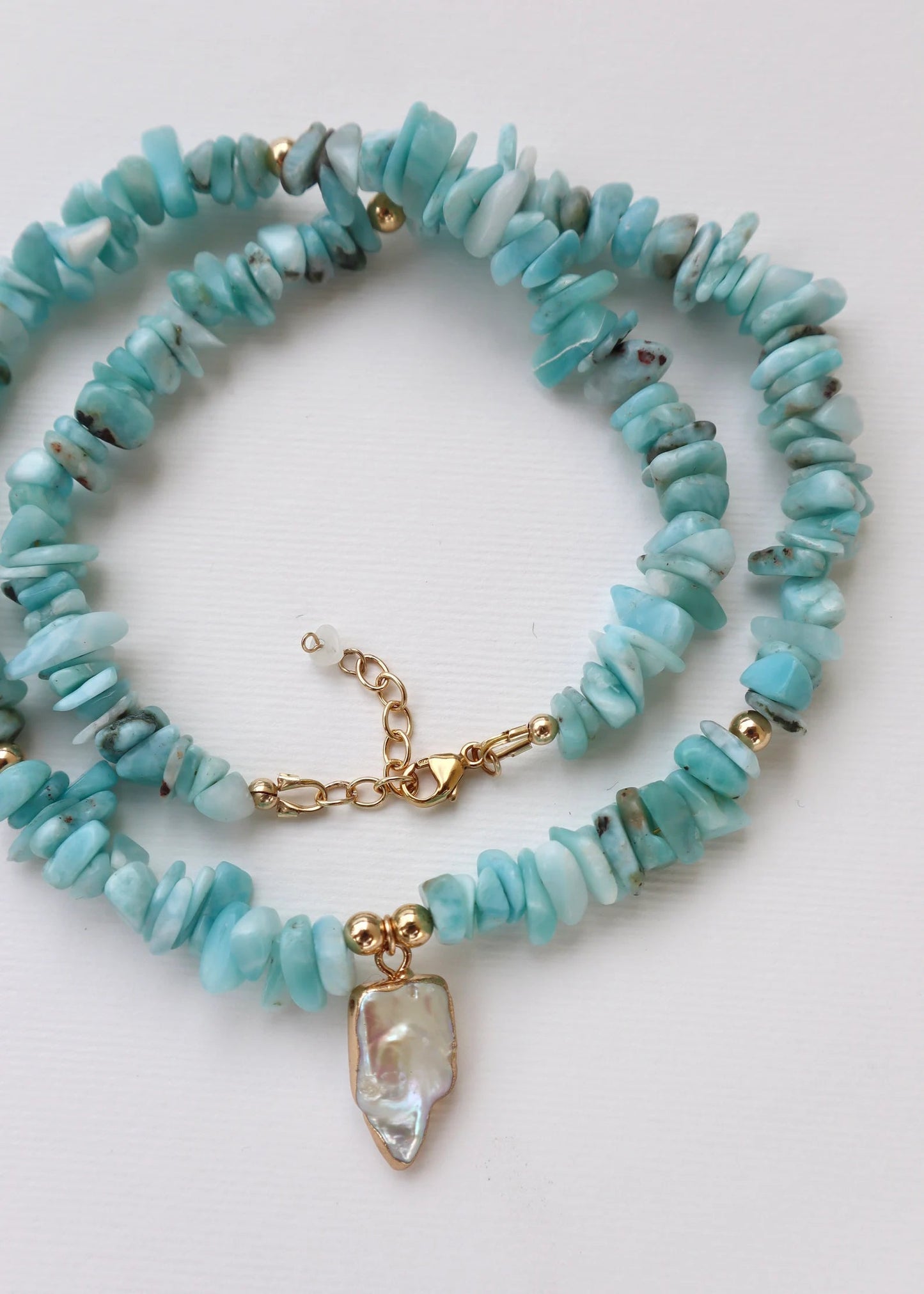 Aquamarine Necklace | Mother of Pearl Pendant | Clarity & Intuition