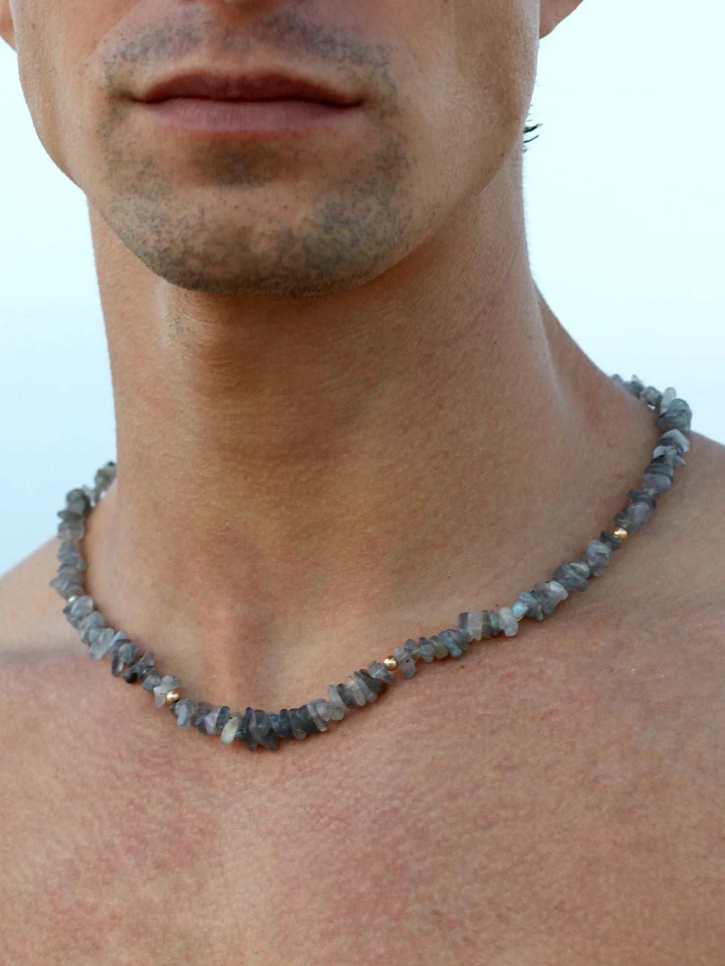 Mens Labradorite beaded Necklace | 14k Gold-Filled | Intuition & Protection