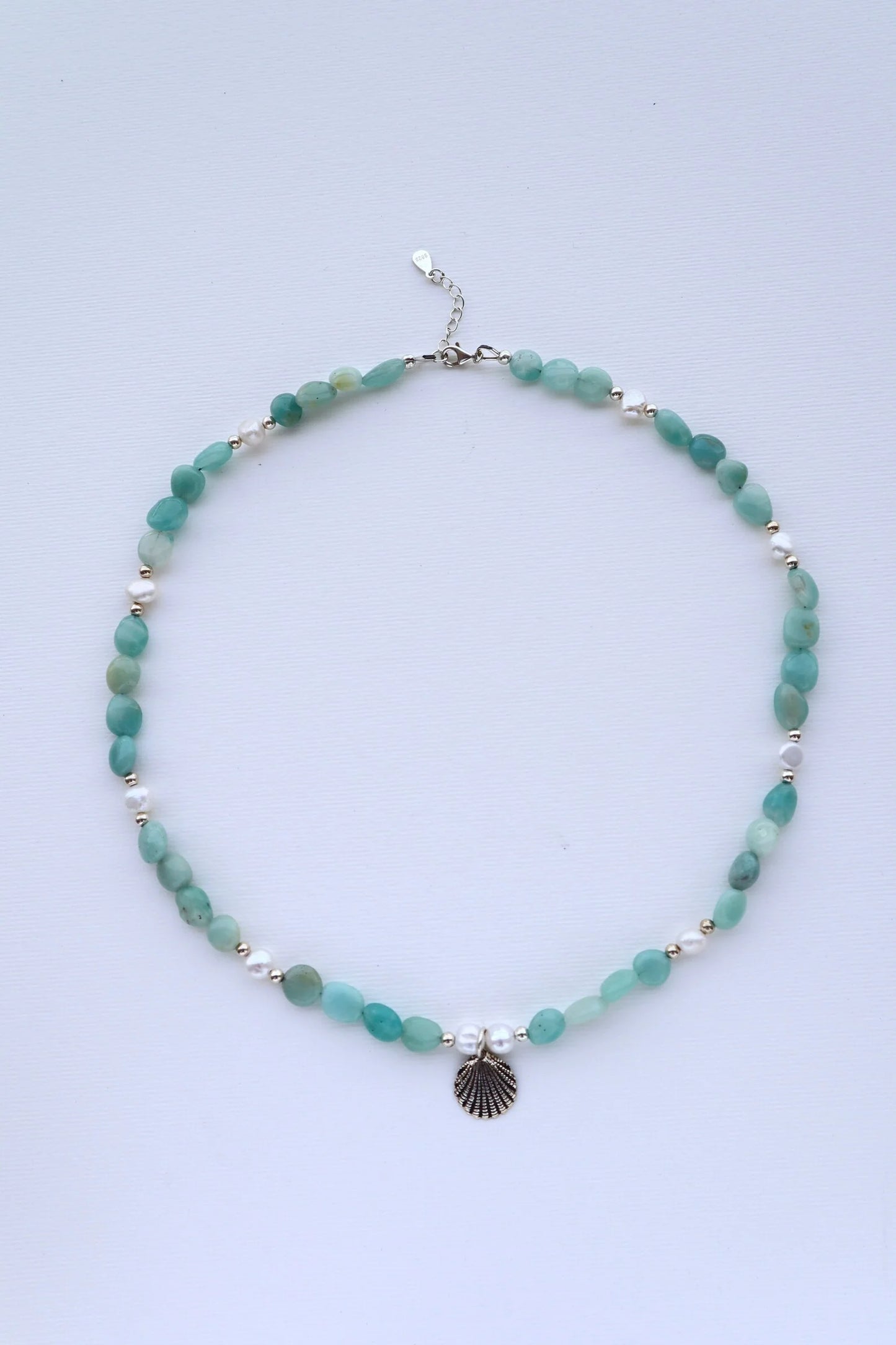Amazonite Necklace | Freshwater Pearl Shell | Truth & Calm