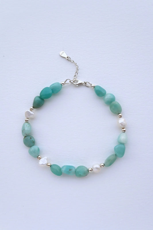 Amazonite Bracelet | 925 Sterling Silver | Freshwater Pearl | Emotional Balance & Inner Strength
