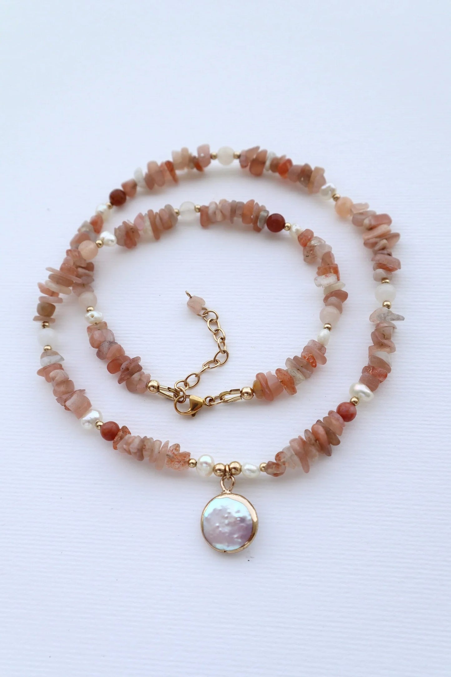 Red Aventurine Necklace | Freshwater Pearls | Mother of Pearl Pendant | Courage & Grace
