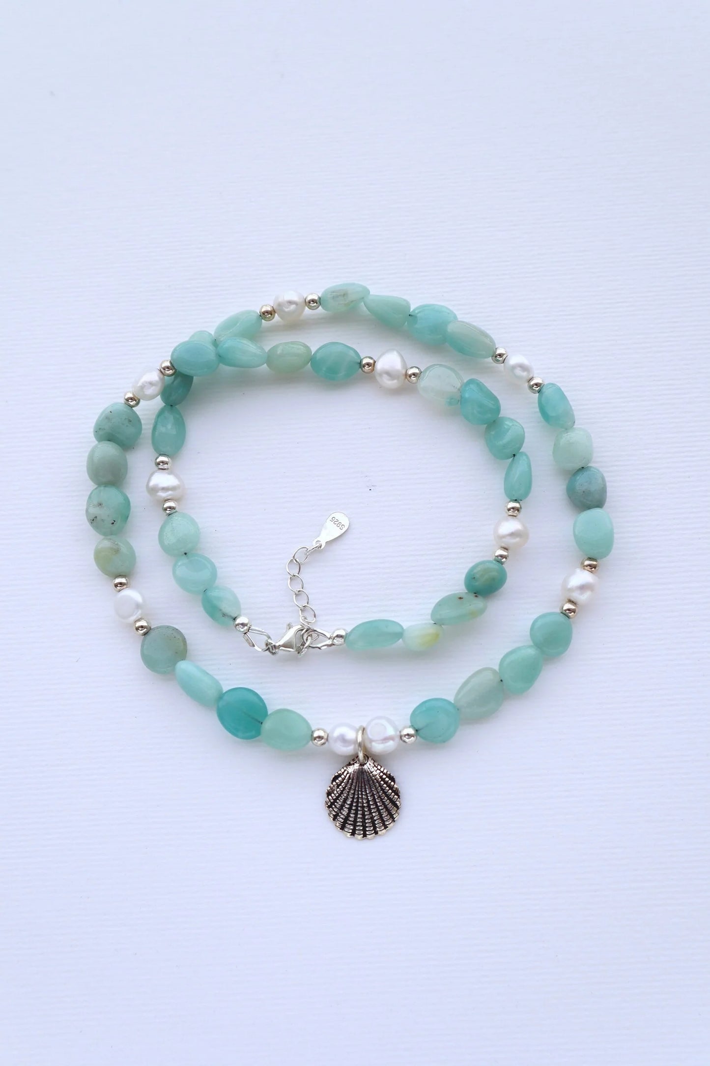 Amazonite Necklace | Freshwater Pearl Shell | Truth & Calm