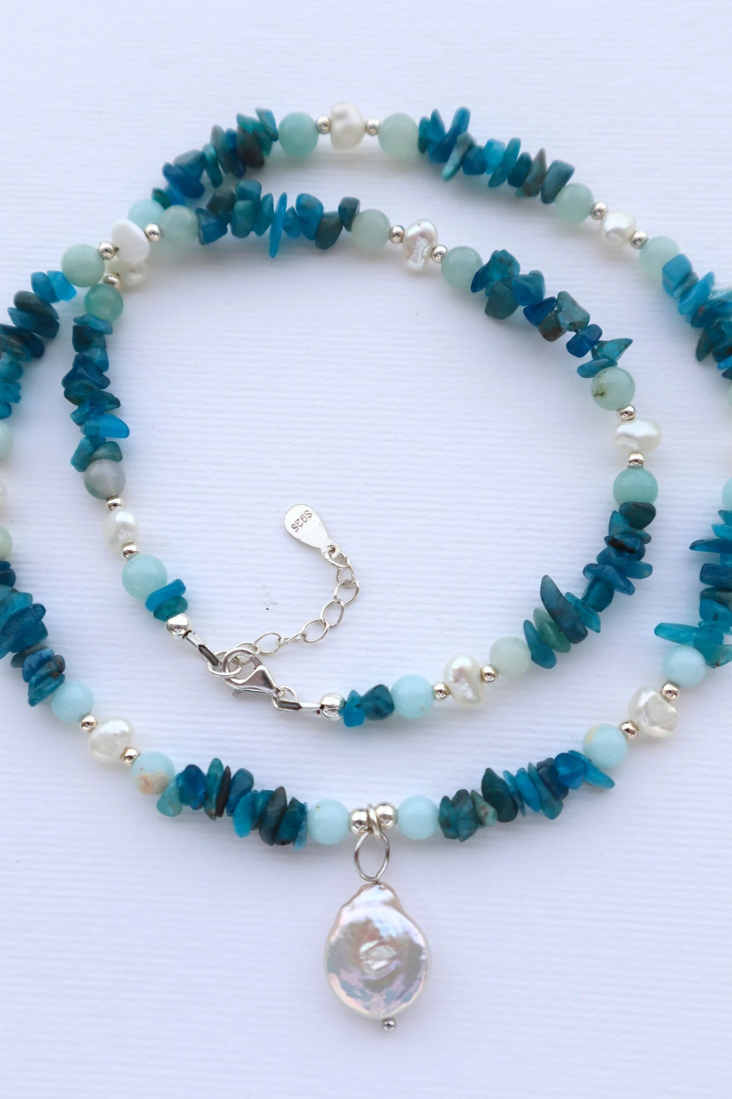 Aquamarine & Amazonite Necklace | Freshwater Pearls | Calm & Clarity