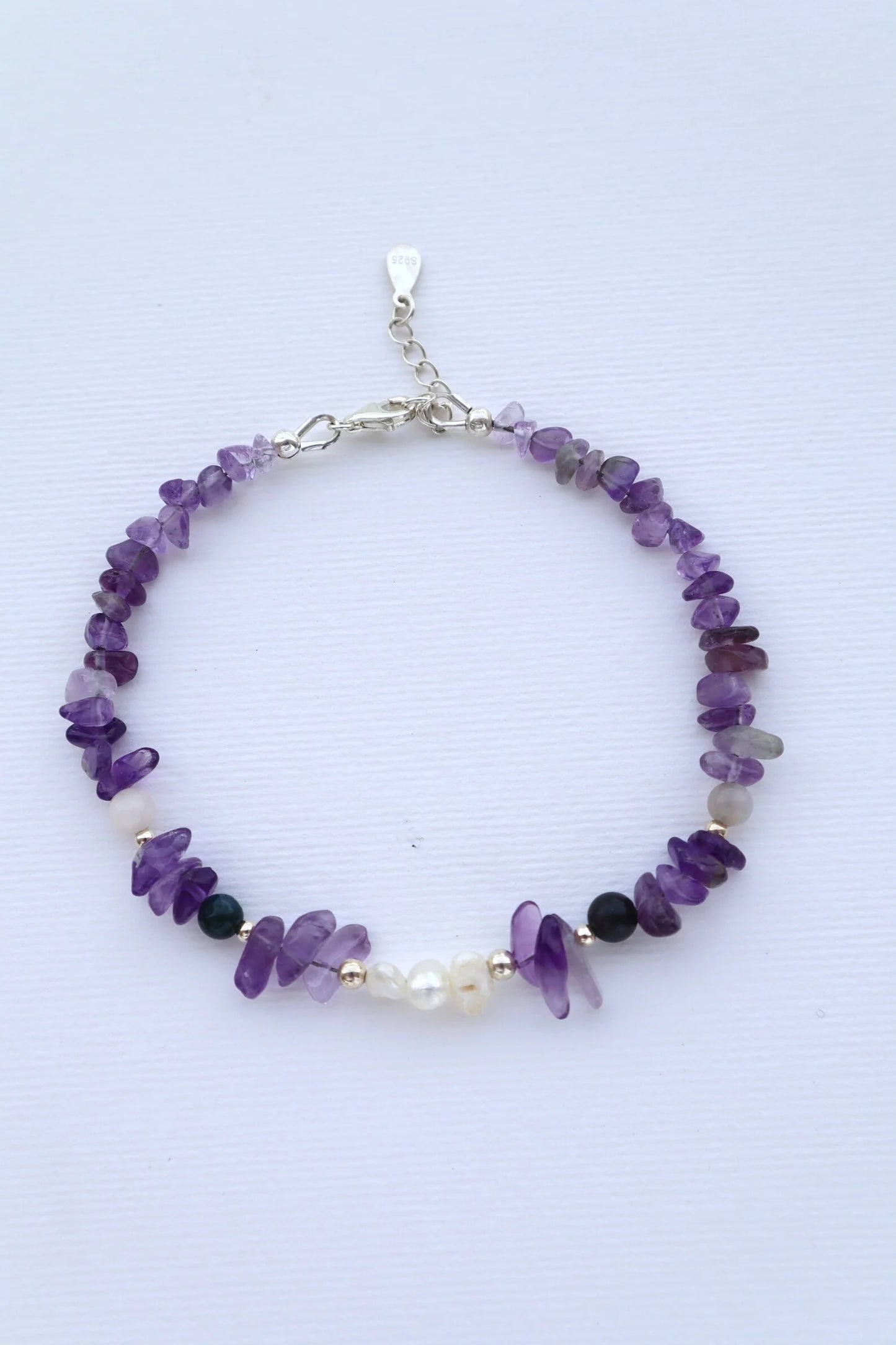 Amethyst & Indian Agate Bracelet | Freshwater Pearls | Emotional Stability & Spiritual Awareness