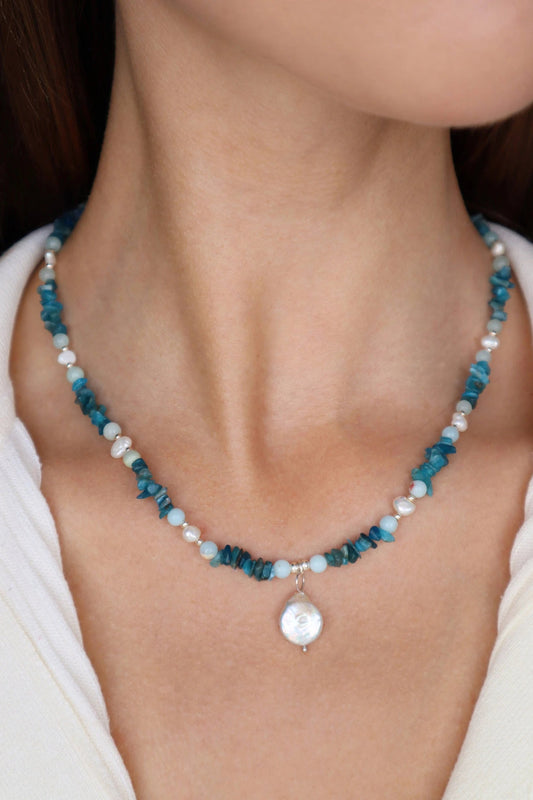 Aquamarine & Amazonite Necklace | Freshwater Pearls | Calm & Clarity