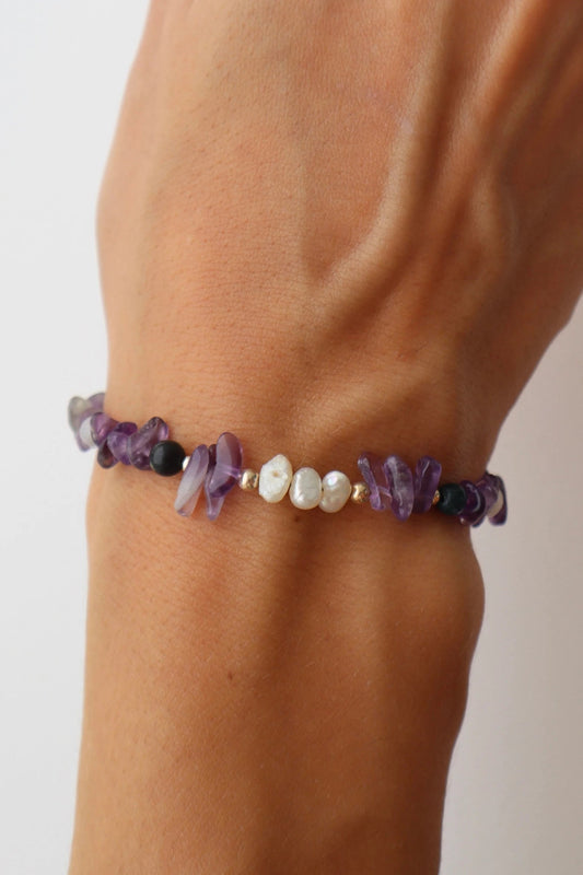 Amethyst & Indian Agate Bracelet | Freshwater Pearls | Emotional Stability & Spiritual Awareness