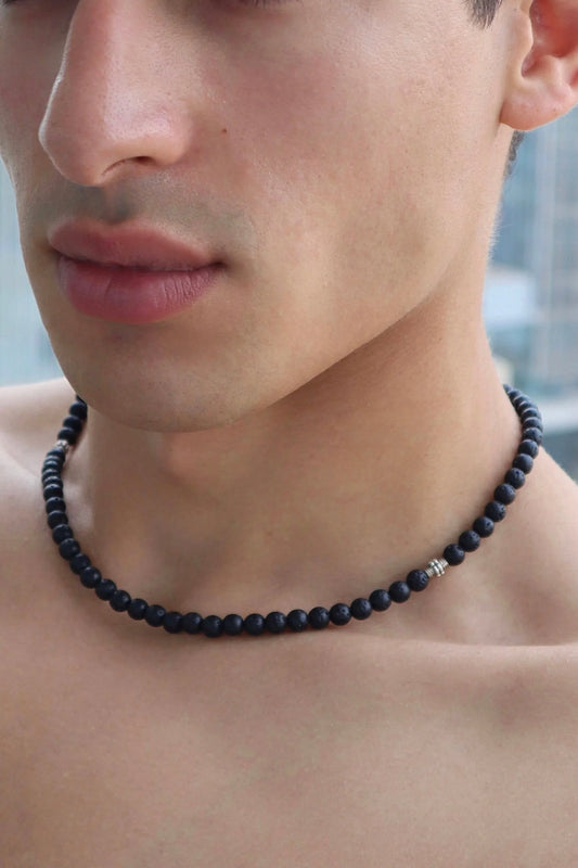 Mens Lava Stone Necklace | Grounding & Emotional Strength