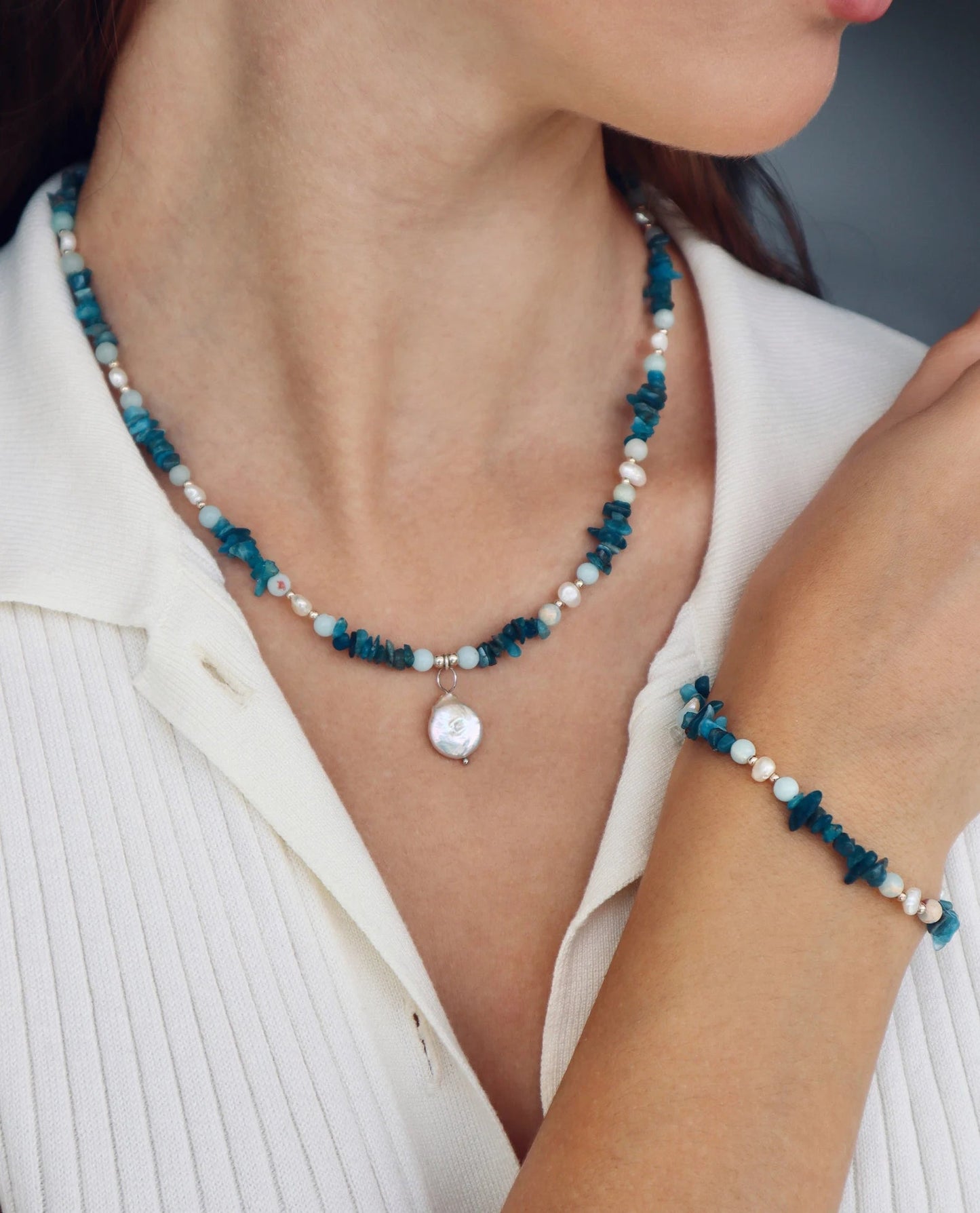 Aquamarine & Amazonite Necklace | Freshwater Pearls | Calm & Clarity